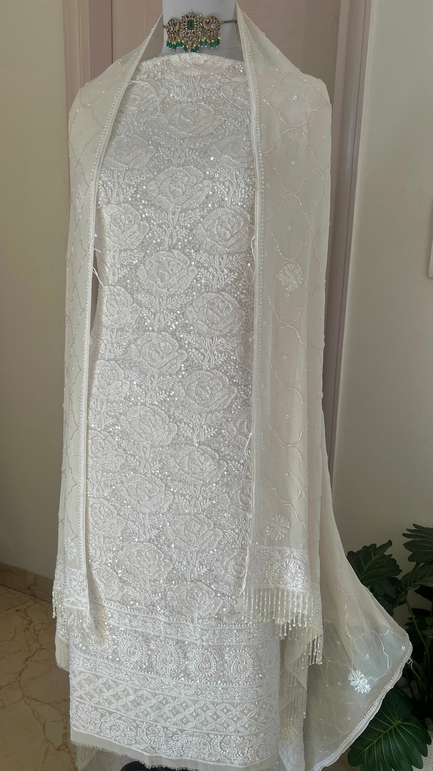 Gulaab Chikankari and pink cut dana sequins kurta and dupatta
