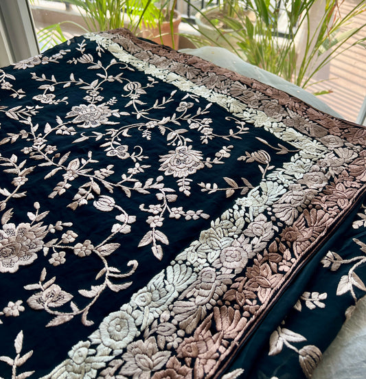 Black Masterpiece Parsi Gara Pure Georgette Saree
