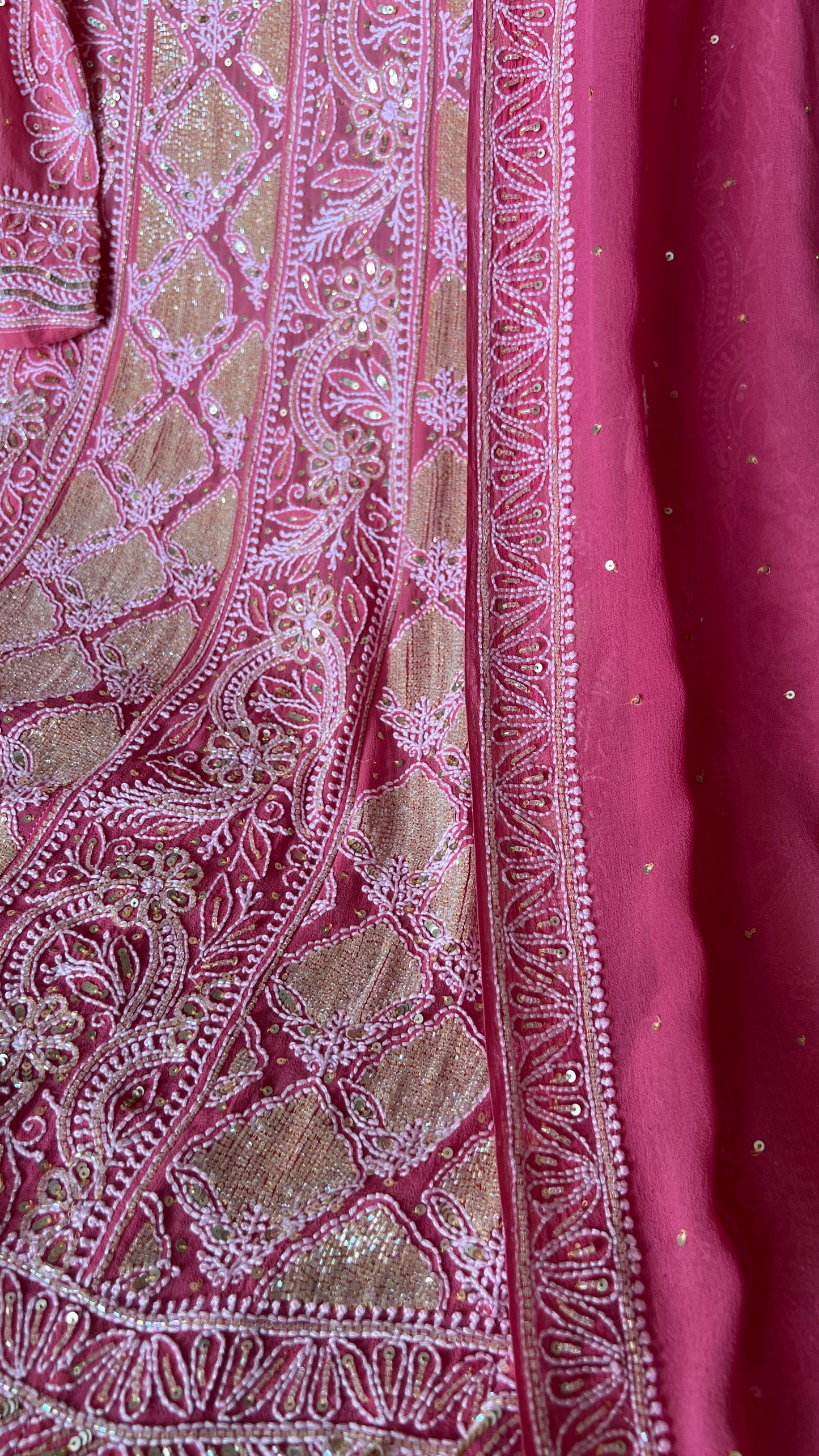 Ruhani Rouge Pink Chikankari Sequins and Cut Dana Anarkali