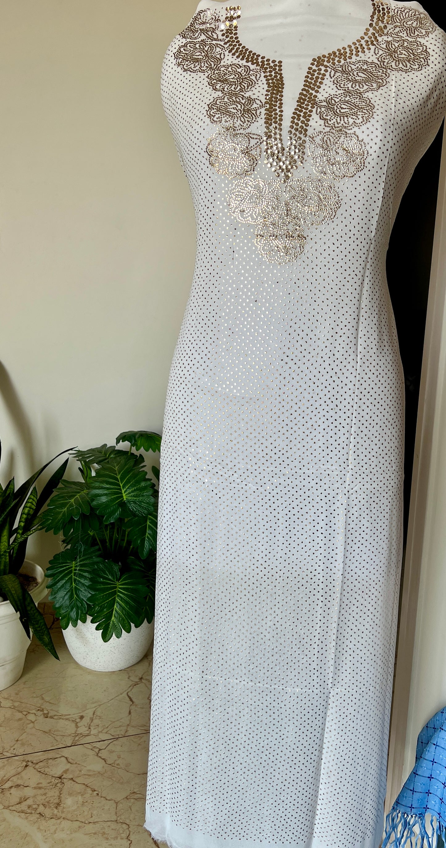 White bareek mukaish work Kurta and Dupatta