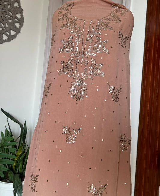 Dusty Rose badla and mukaish work Kurta and Dupatta