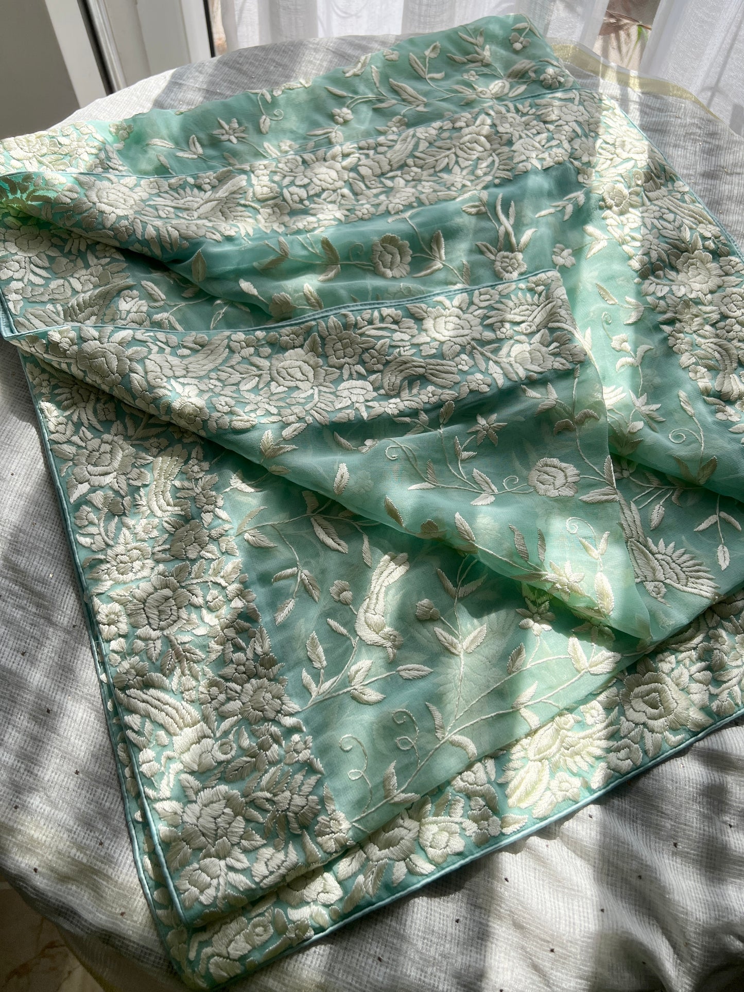 Firozi Masterpiece Parsi Gara Hand Embroidered Dupatta