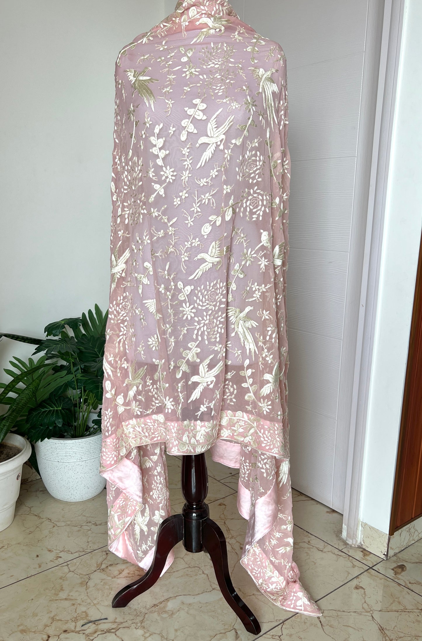 Pink masterpiece Parsi Gara Dupatta Hand Embroidered