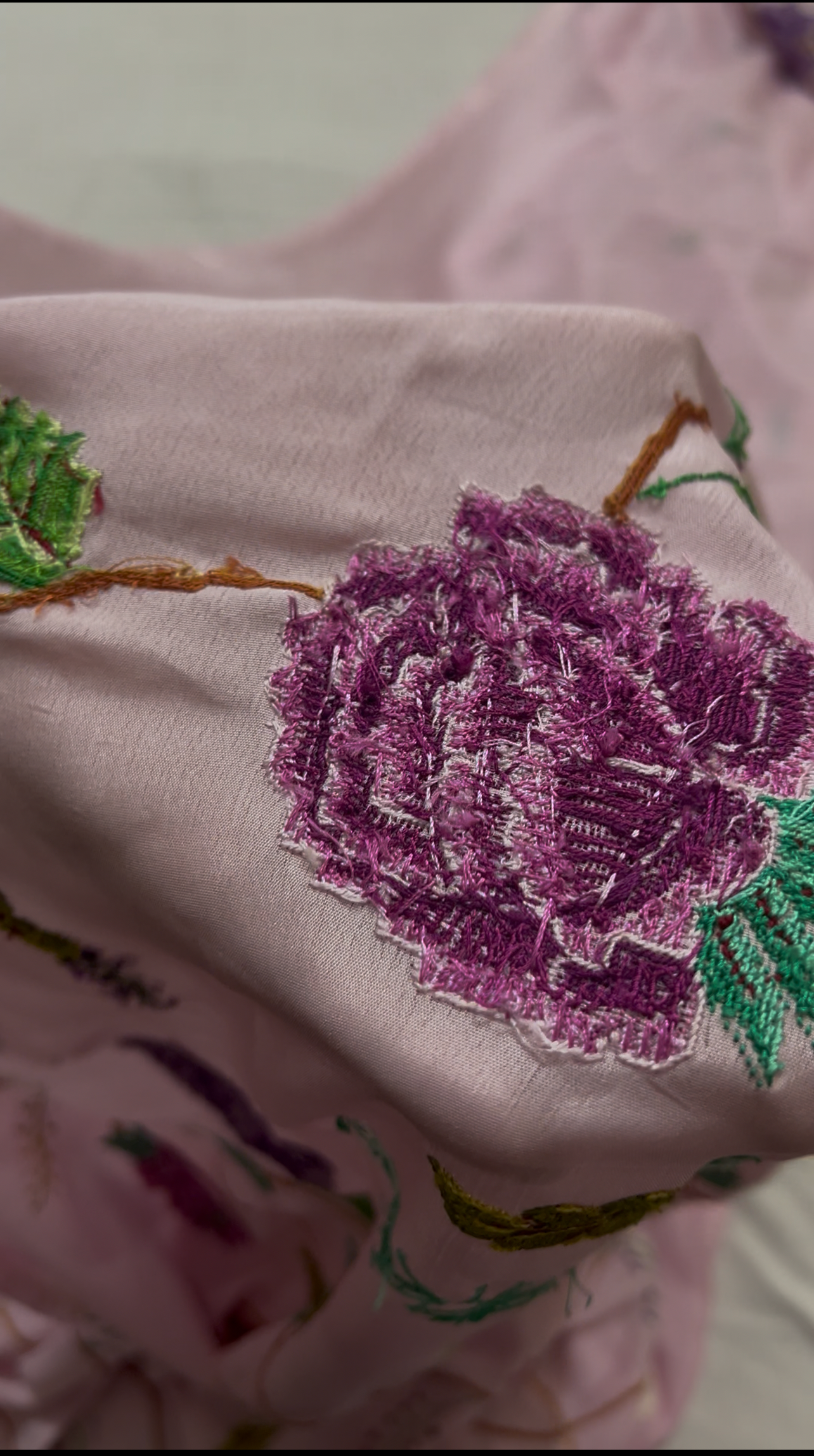 Lilac Pink Masterpiece Petit Point Hand Embroidered Saree