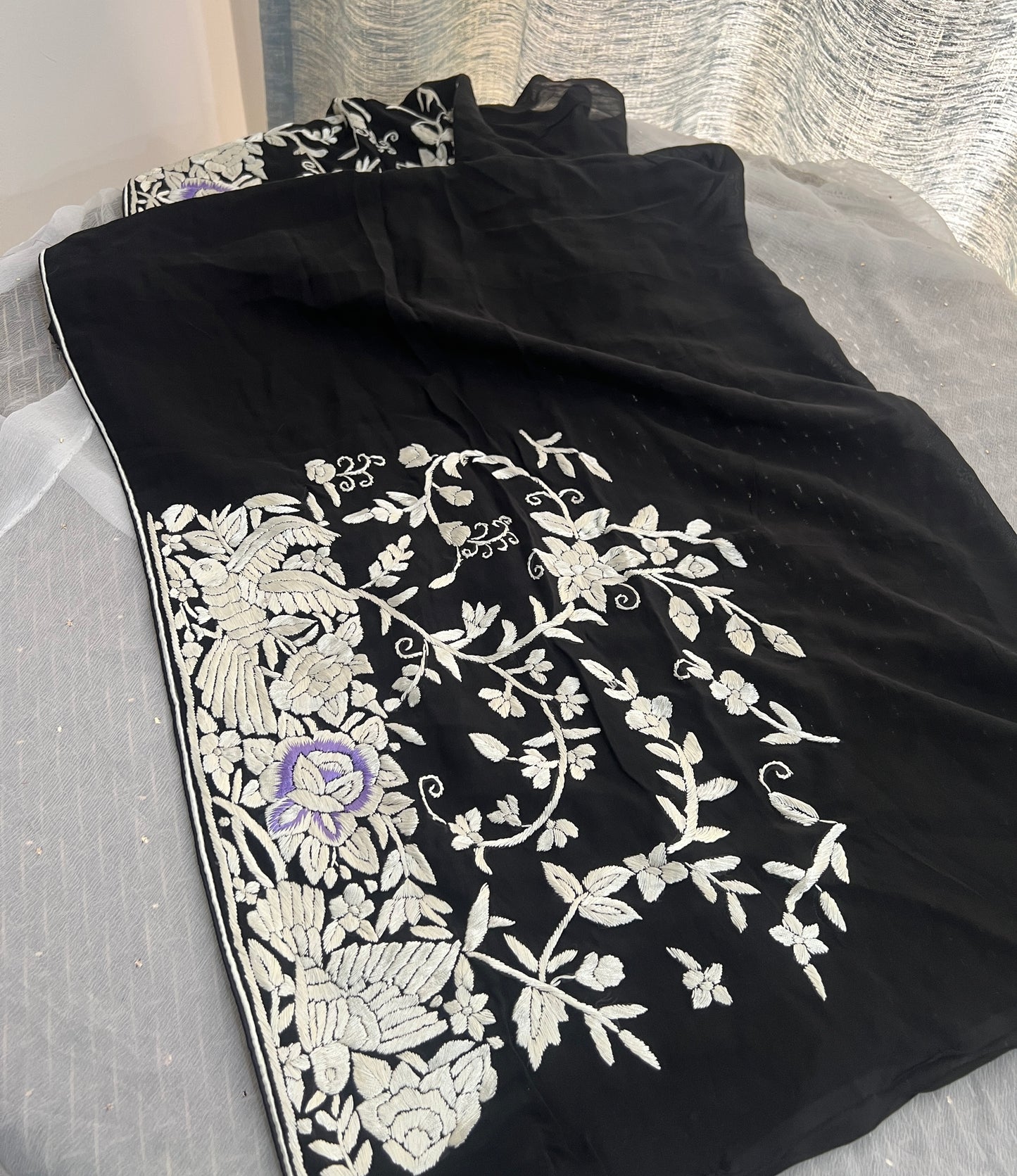 Black Masterpiece Parsi Gara Pure Georgette Saree