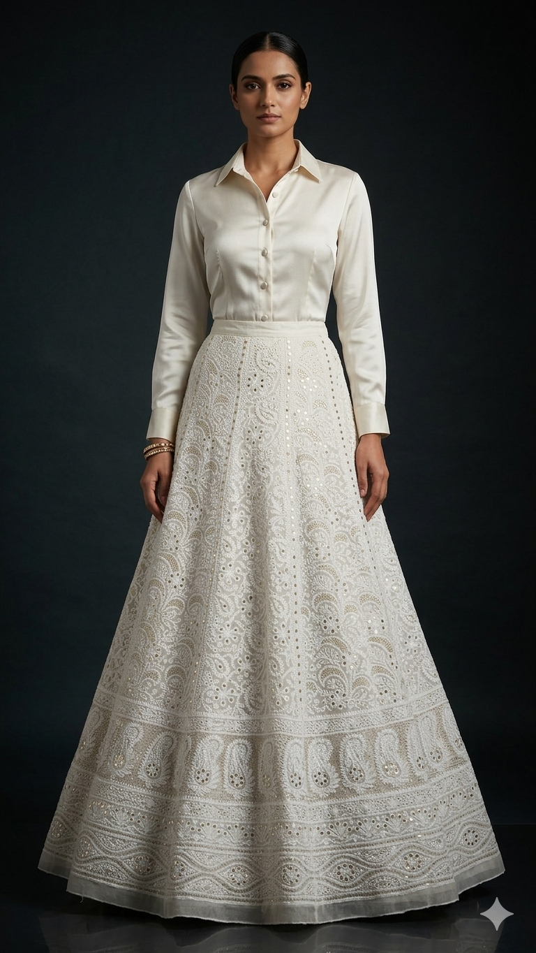 Lehenga Skirt allover Chikankari and mukaish