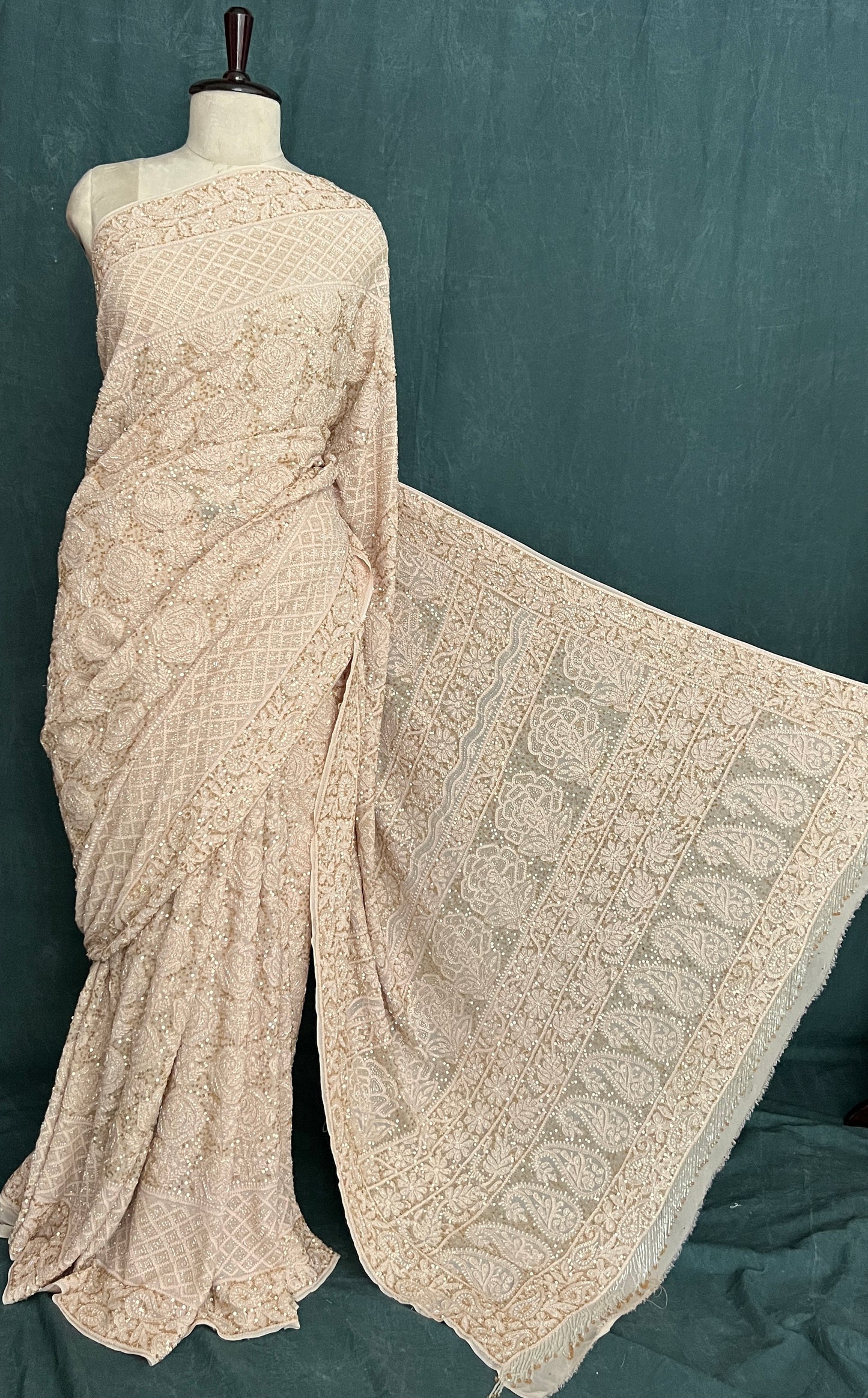Ruhani Luxurious Chikankari Sequins Cut Dana Embroidered Masterpiece Saree