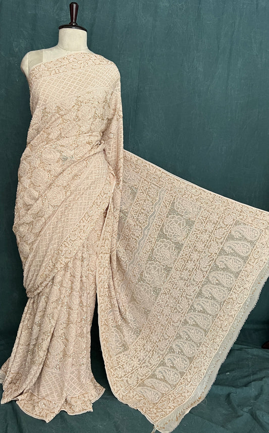 Ruhani Luxurious Chikankari Sequins Cut Dana Embroidered Masterpiece Saree