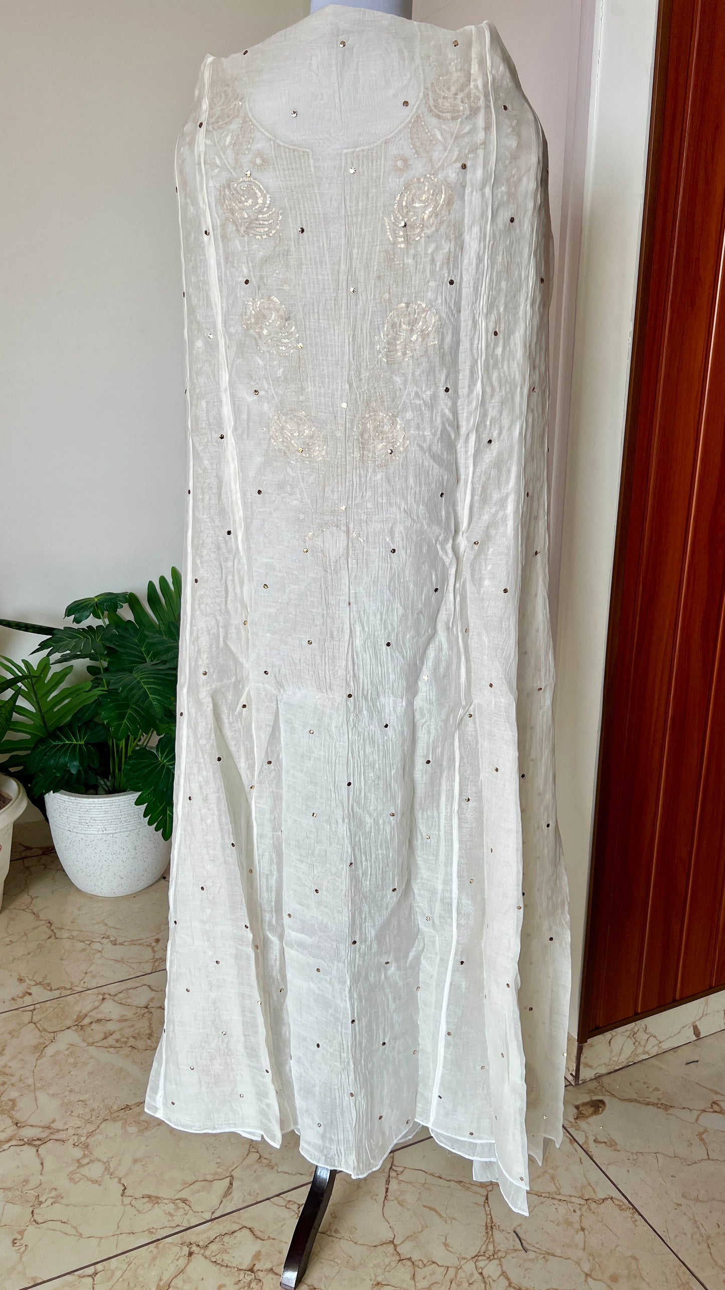 Mul Chanderi Anarkali with Mukaish and pearl work