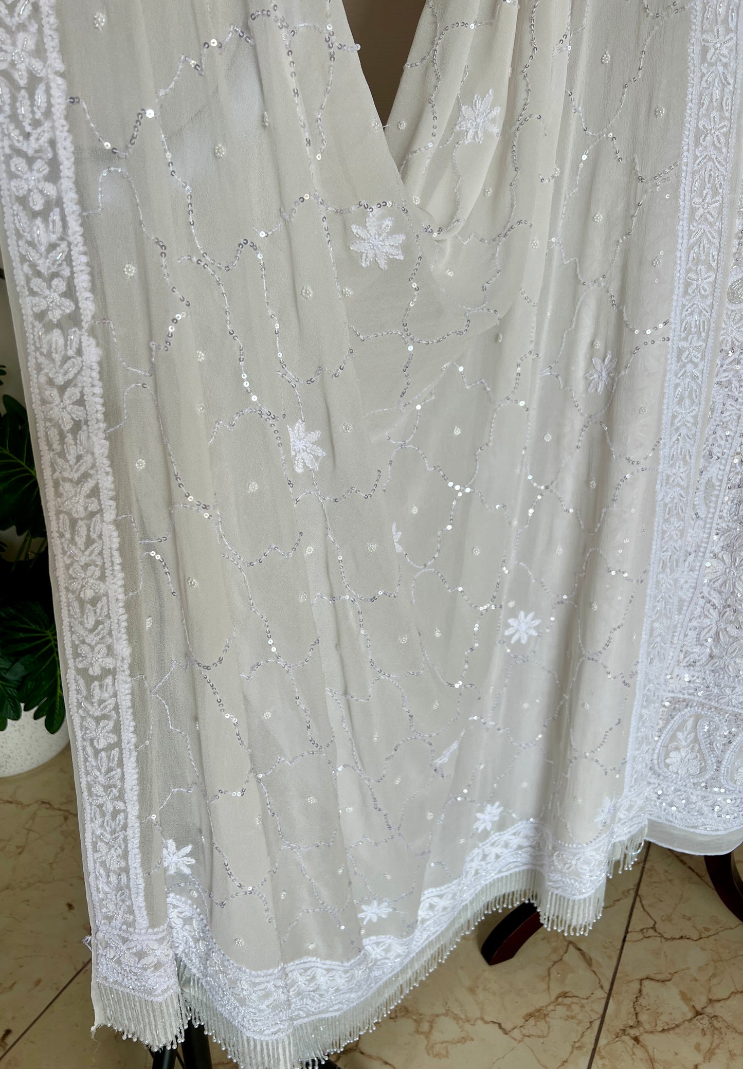 Ruhani Off white Chikankari sequins pearl cut Dana Anarkali