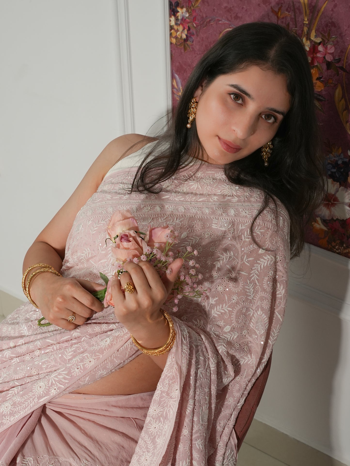 Suhaan Dusty Pink Do Taar Chikankari Heirloom Saree