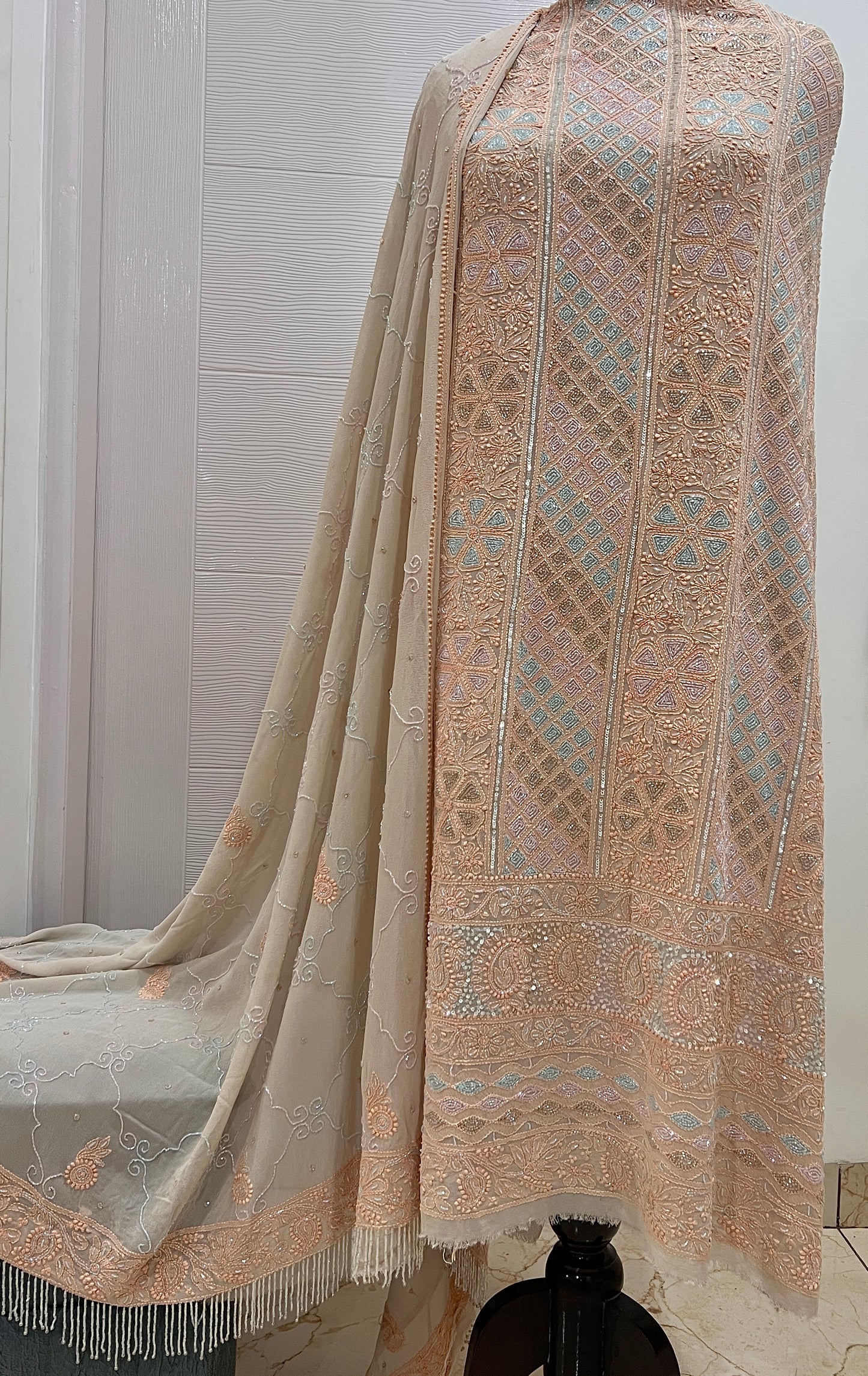 Champagne multi cut dana sequins kurta and dupatta