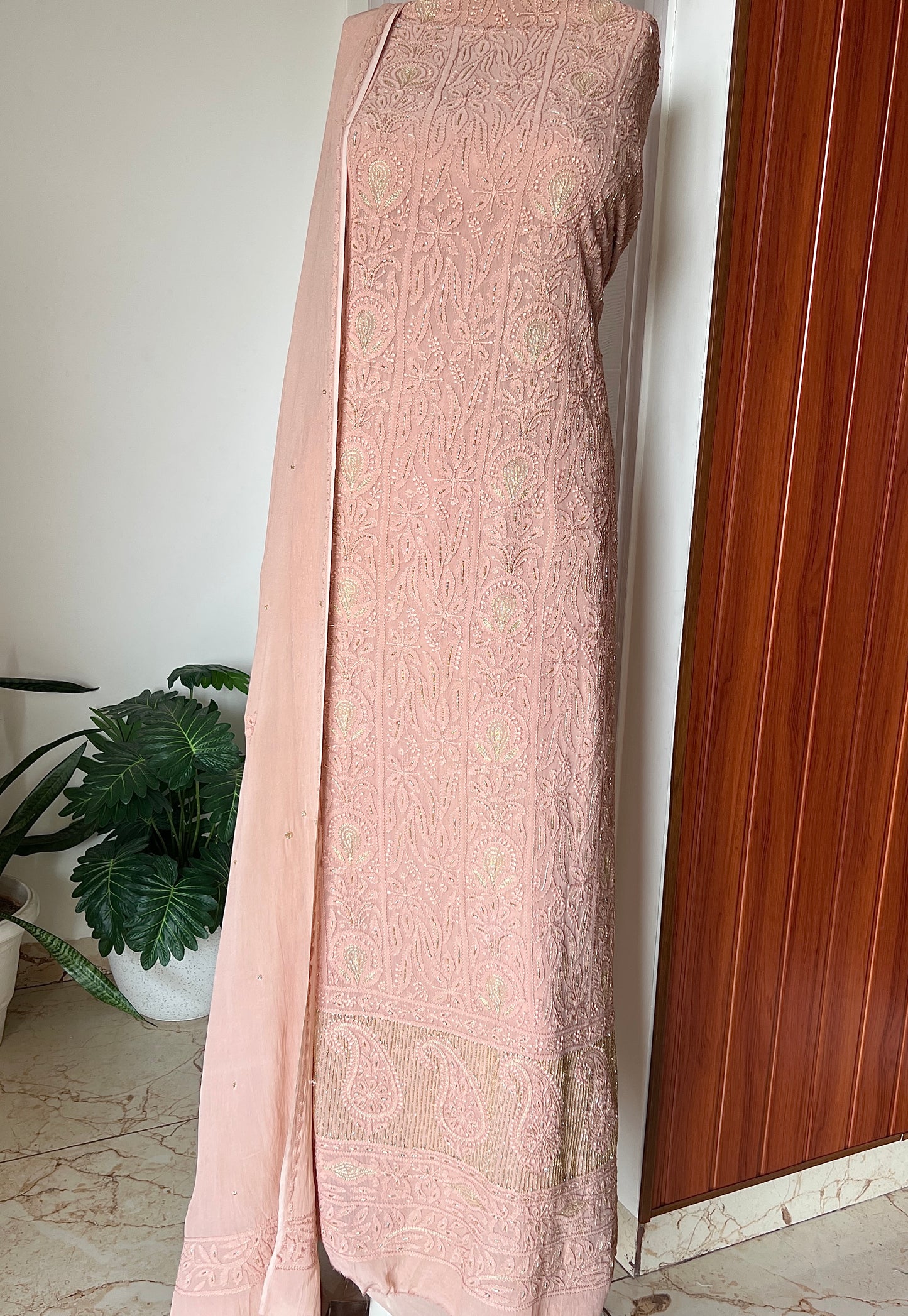 Chikankari golden Cut Dana and aari work Kurta and Dupatta