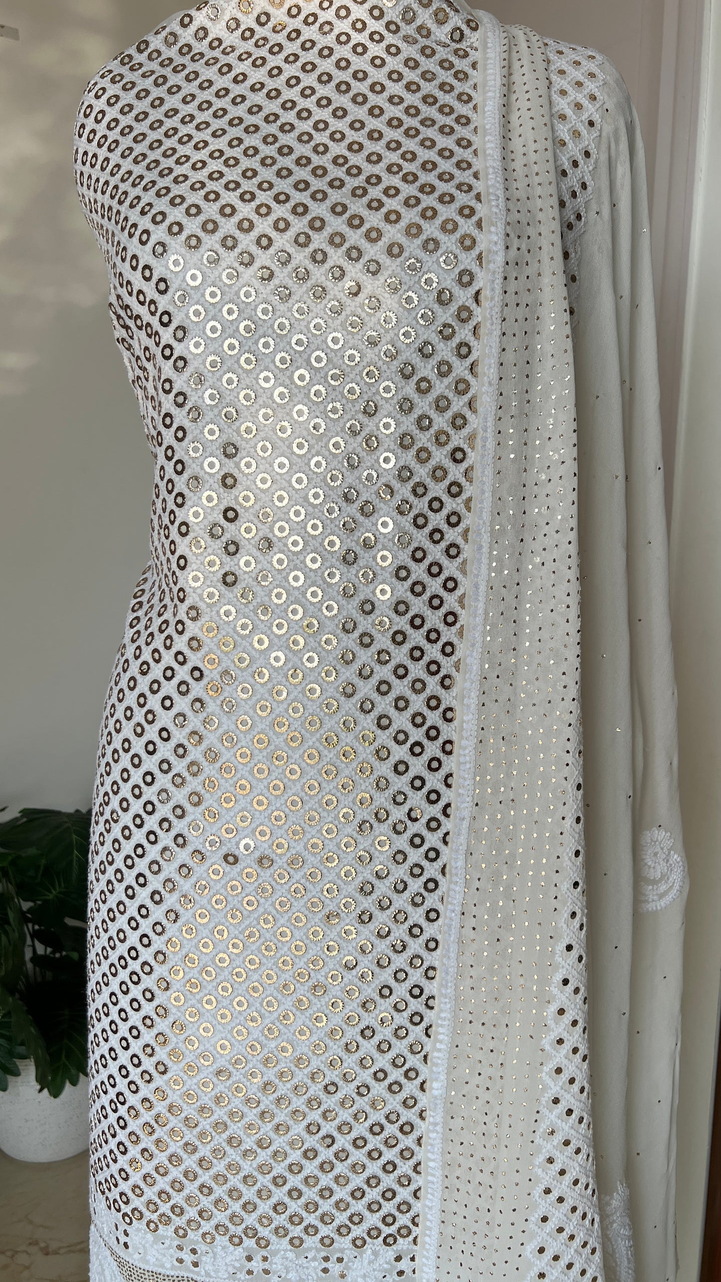 Ruhani Chikankari and heavy Ring Mukaish Kurta and Dupatta