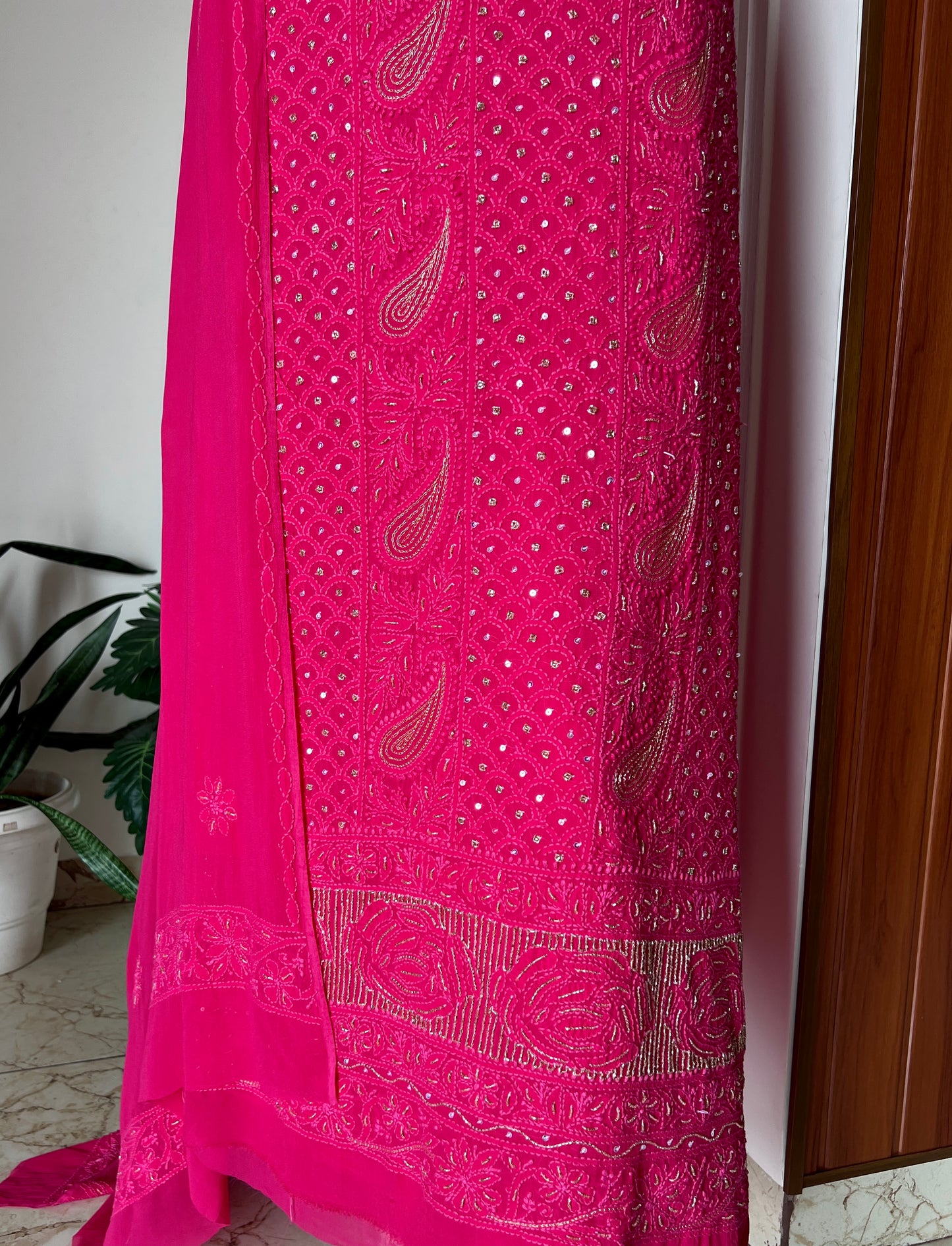 Chikankari golden Cut Dana and aari work Kurta and Dupatta