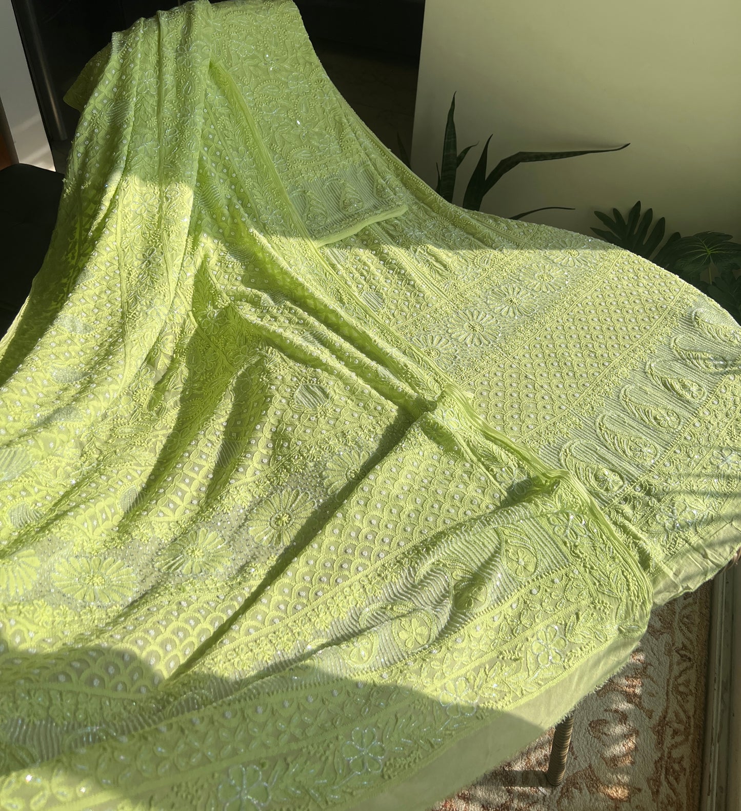Lime Green Chikankari Cut Dana and Pearl Lehenga