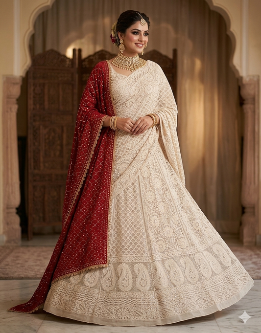 Ruhani Ivory Chikankari and Fardi Mukaish Wedding Lehenga