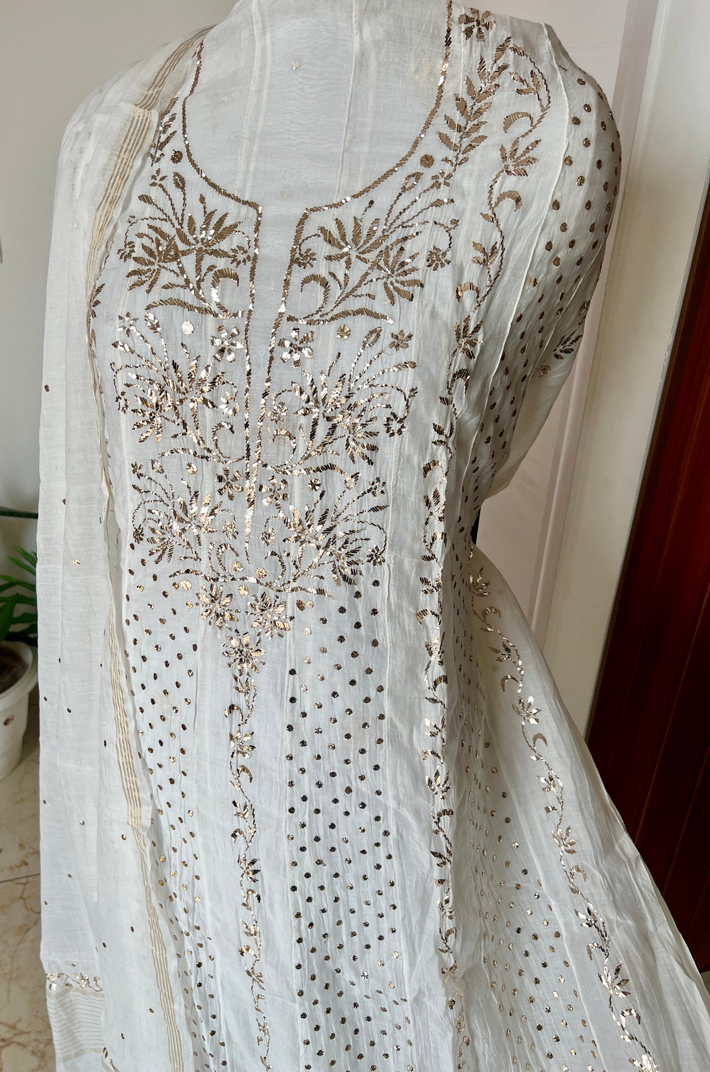 Mul Chanderi Anarkali with Badla and Mukaish work