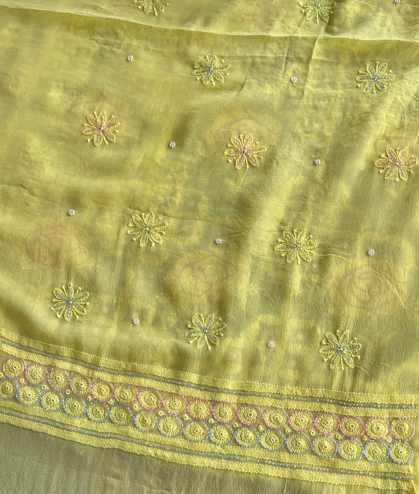 Ruhani Bright Yellow Chikankari pearl cut dana Kurta and Dupatta