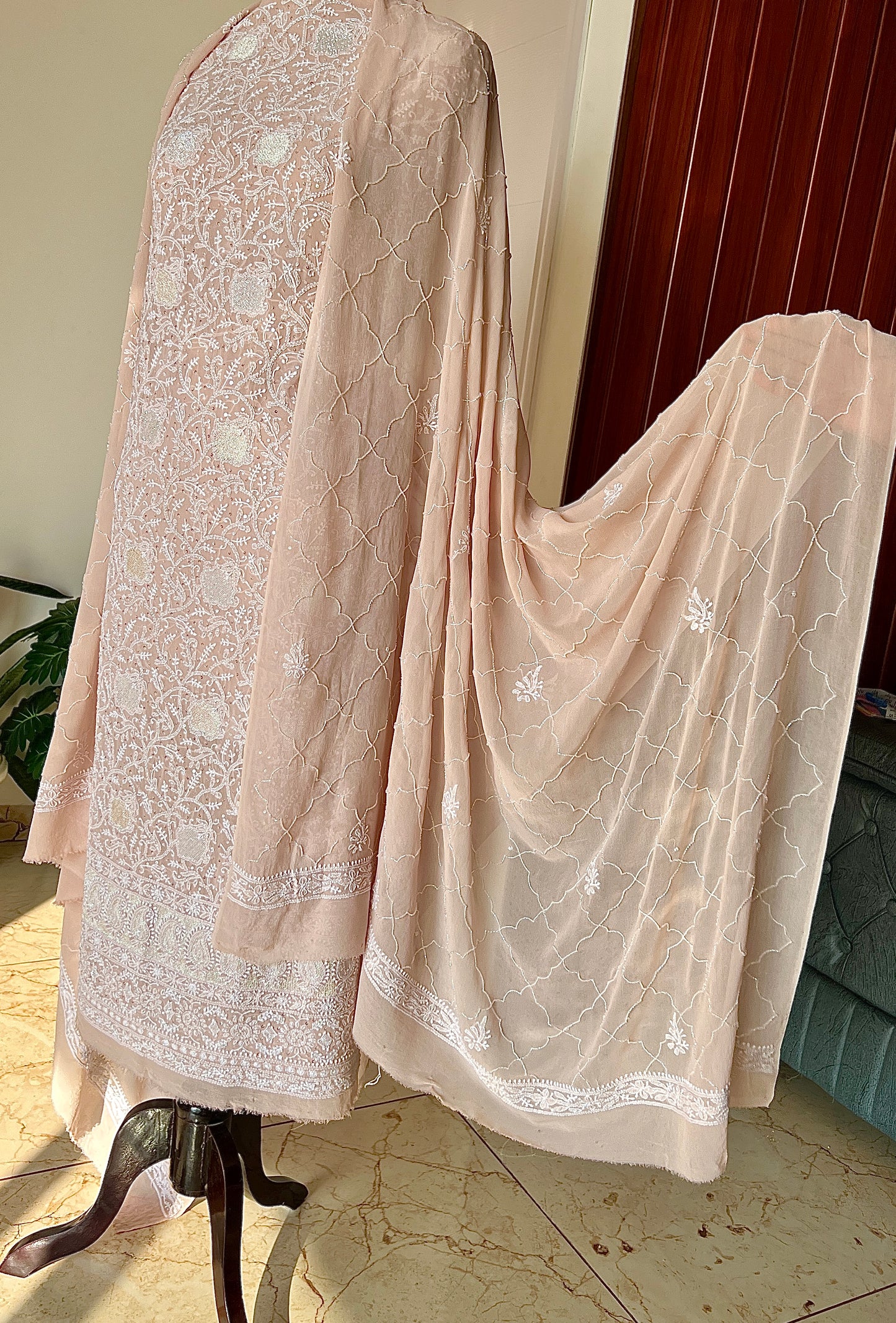Suhaan Chikankari sequins cut Dana work kurta and dupatta