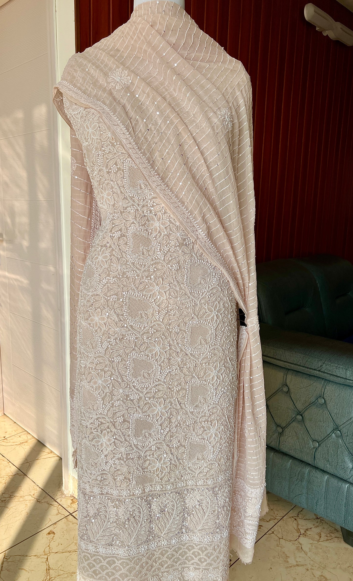 Suhaan Chikankari pearl sequins cut Dana work kurta and dupatta