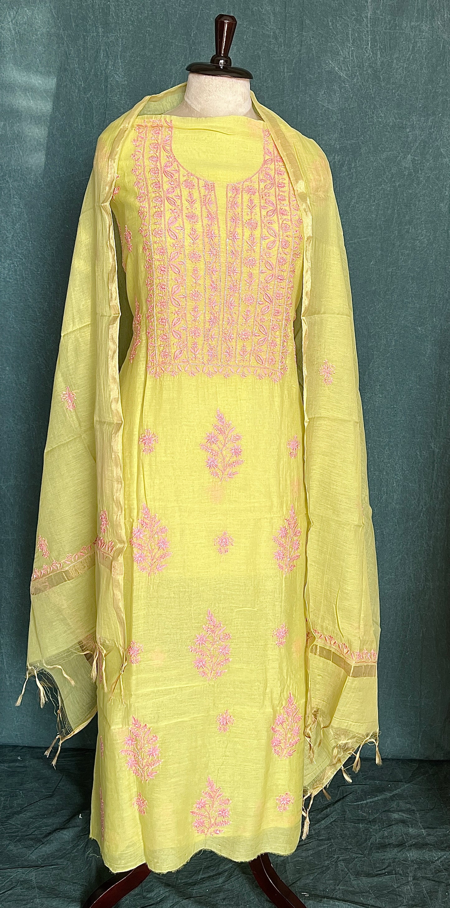 Mul Chanderi Chikankari Kurta and Dupatta Set