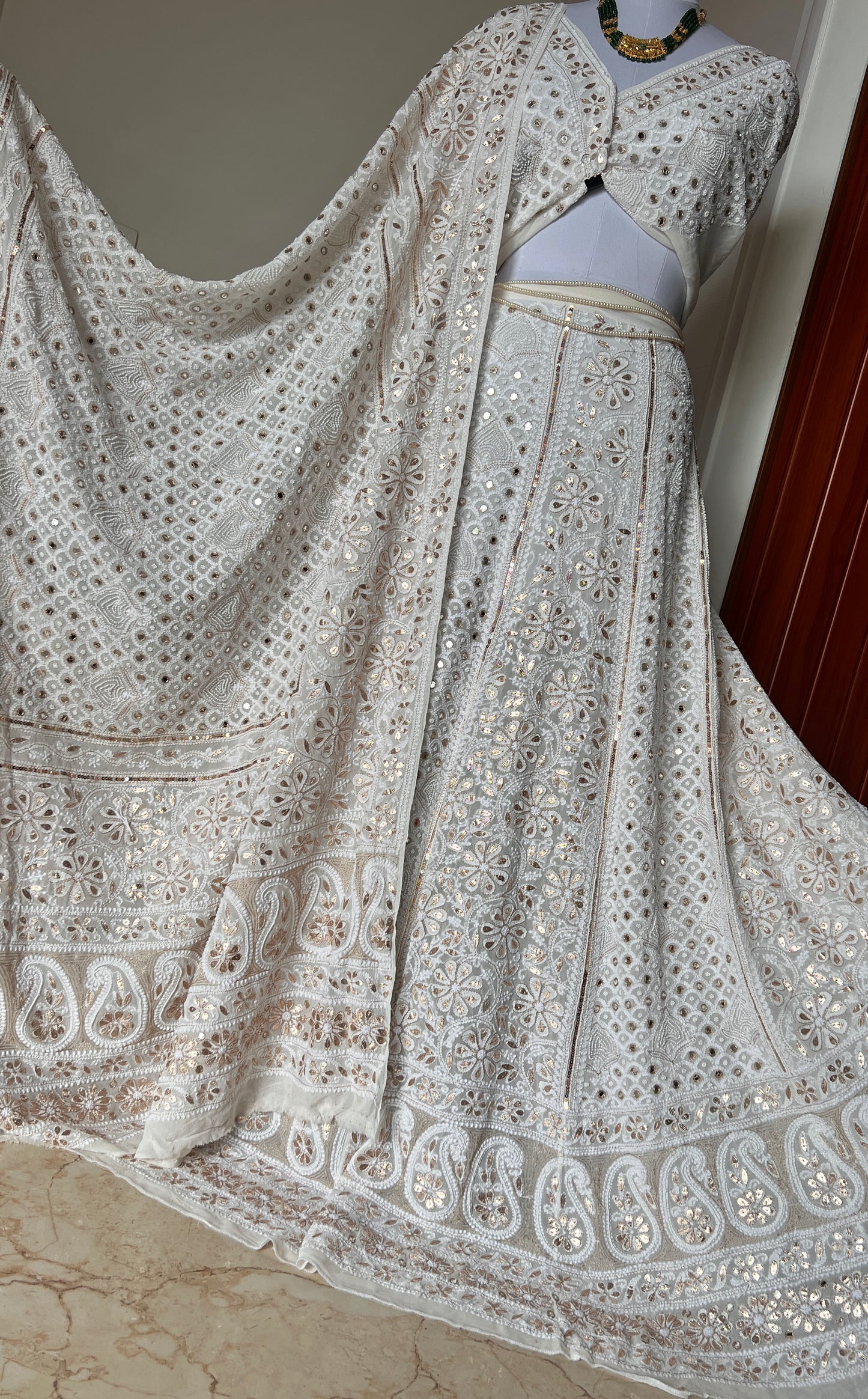 Ruhani Chikankari pearl mirror and sequins lehenga