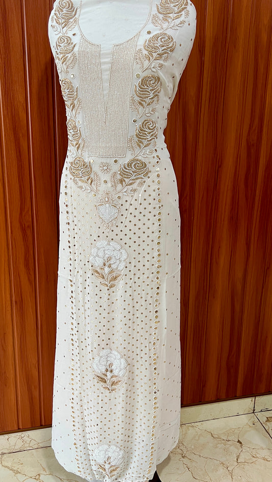 White Pearl and mukaish work Kurta and Dupatta