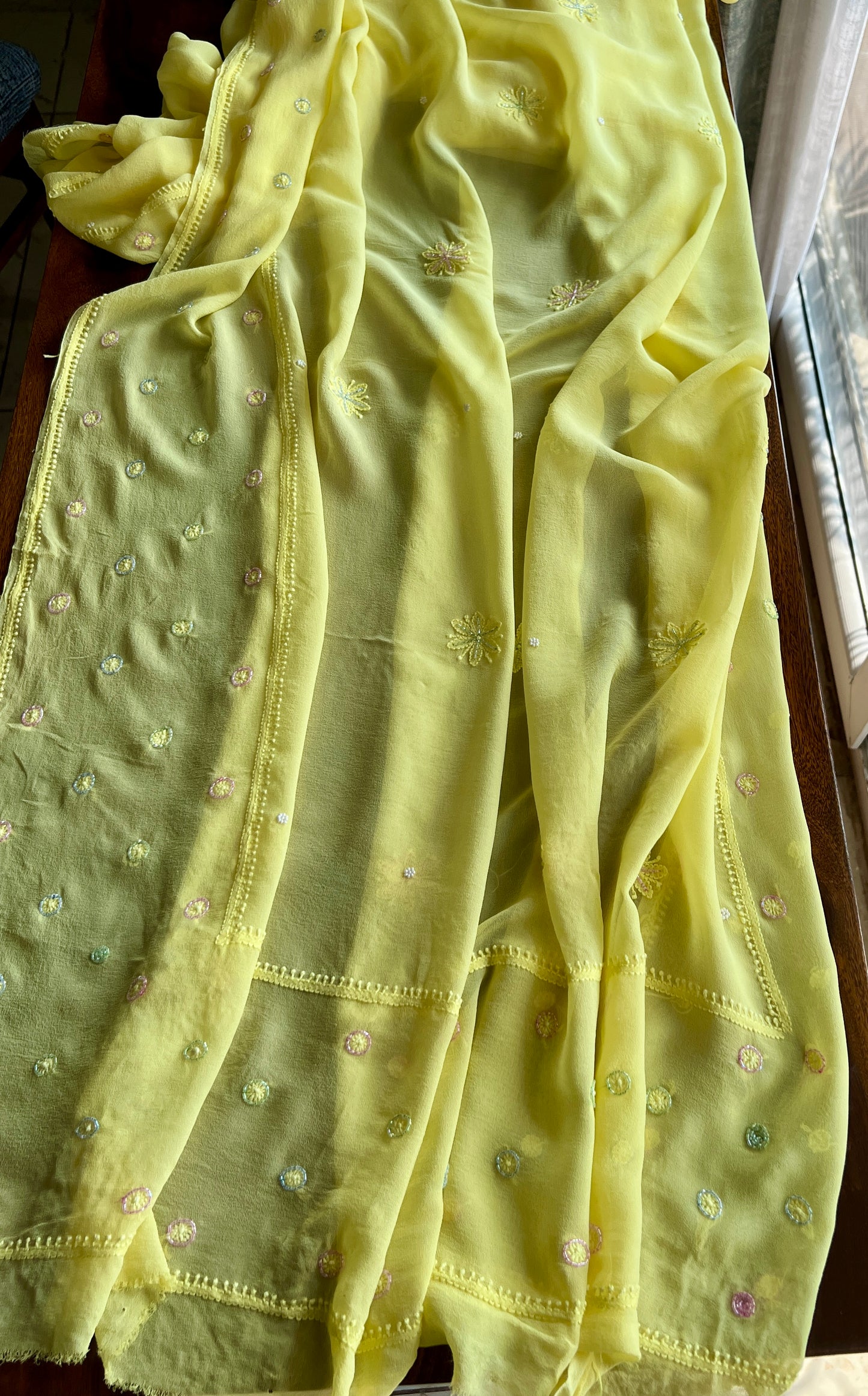 Ruhani Bright Yellow Chikankari pearl cut dana Kurta and Dupatta