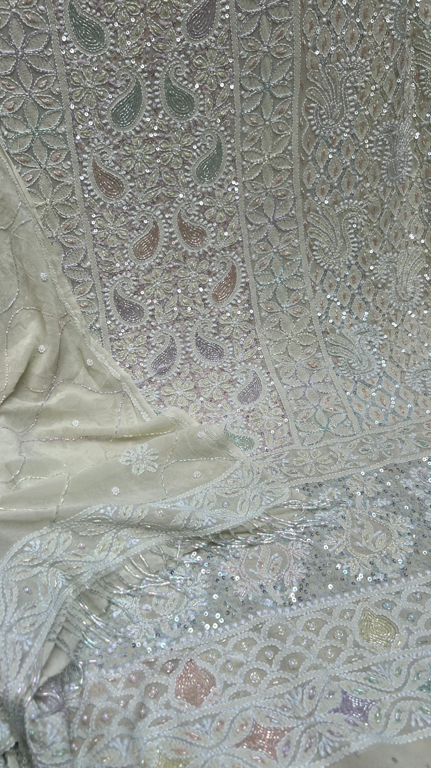 Pastel pista green multi cut dana sequins kurta and dupatta