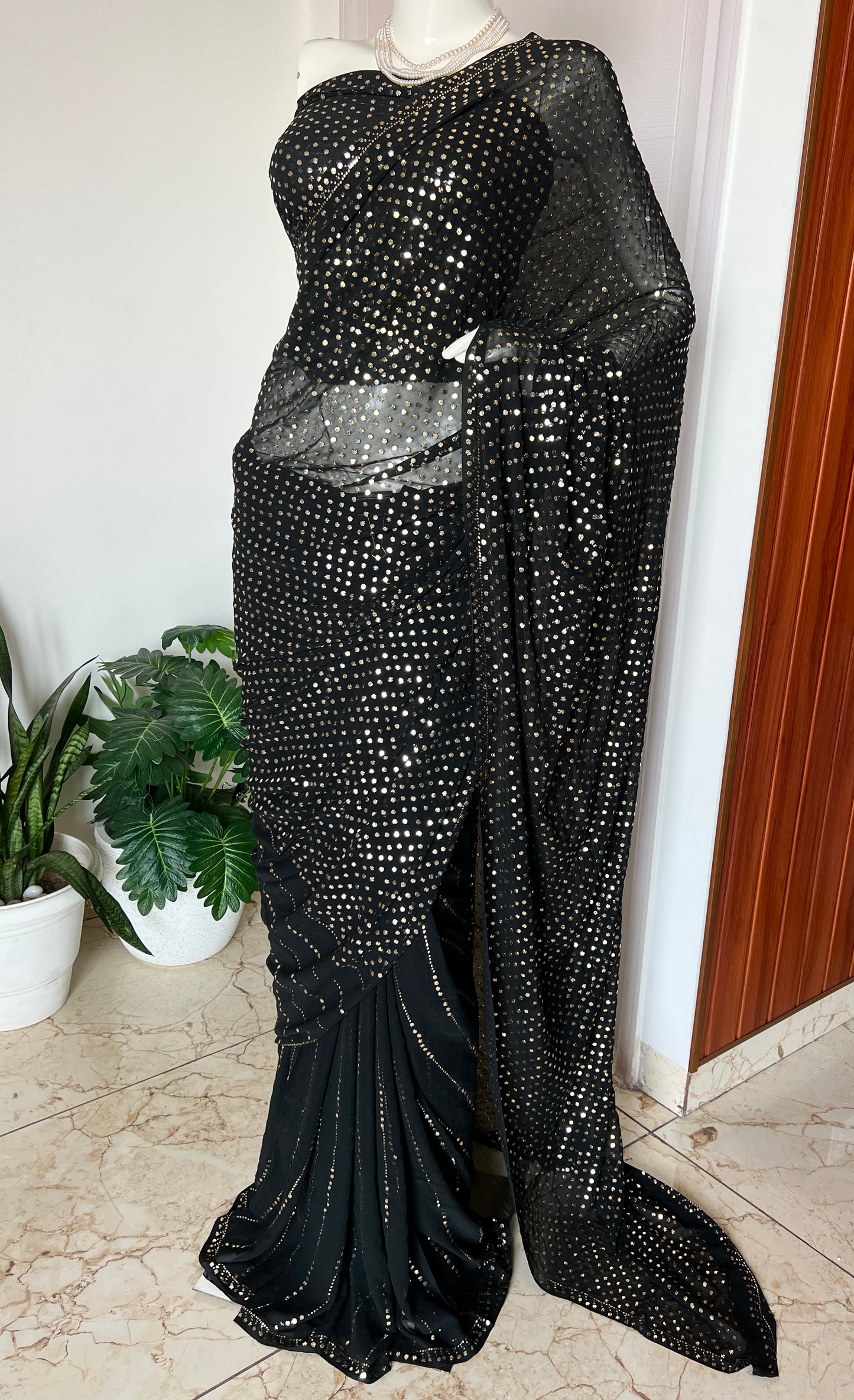 Ruhani Black Allover Mukaish Dana Pure Georgette Saree