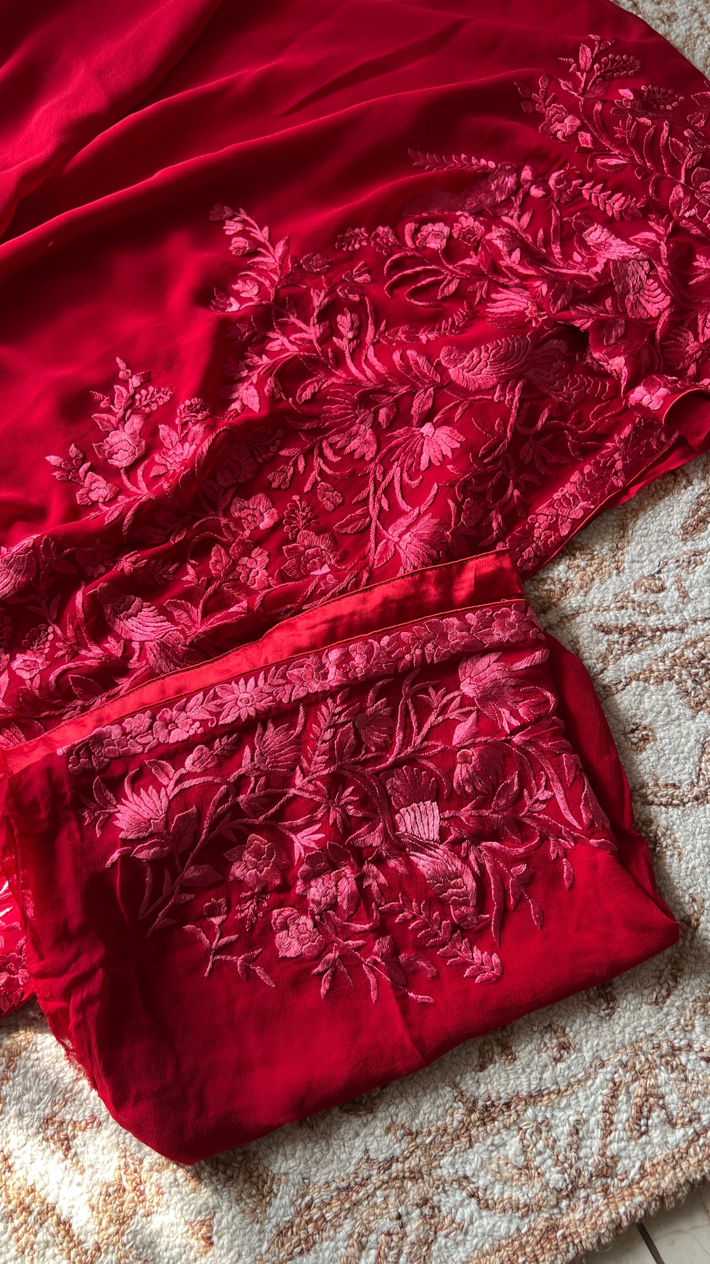 Roja Red pure georgette saree with parsi gara hand embroidery