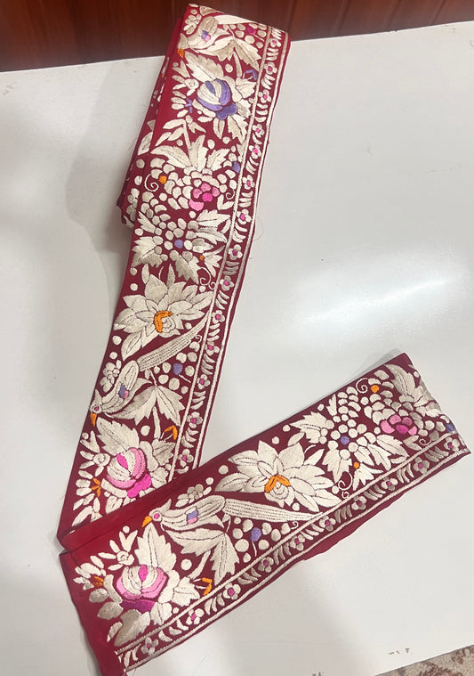 Maroon hand embroidered parsi gara border