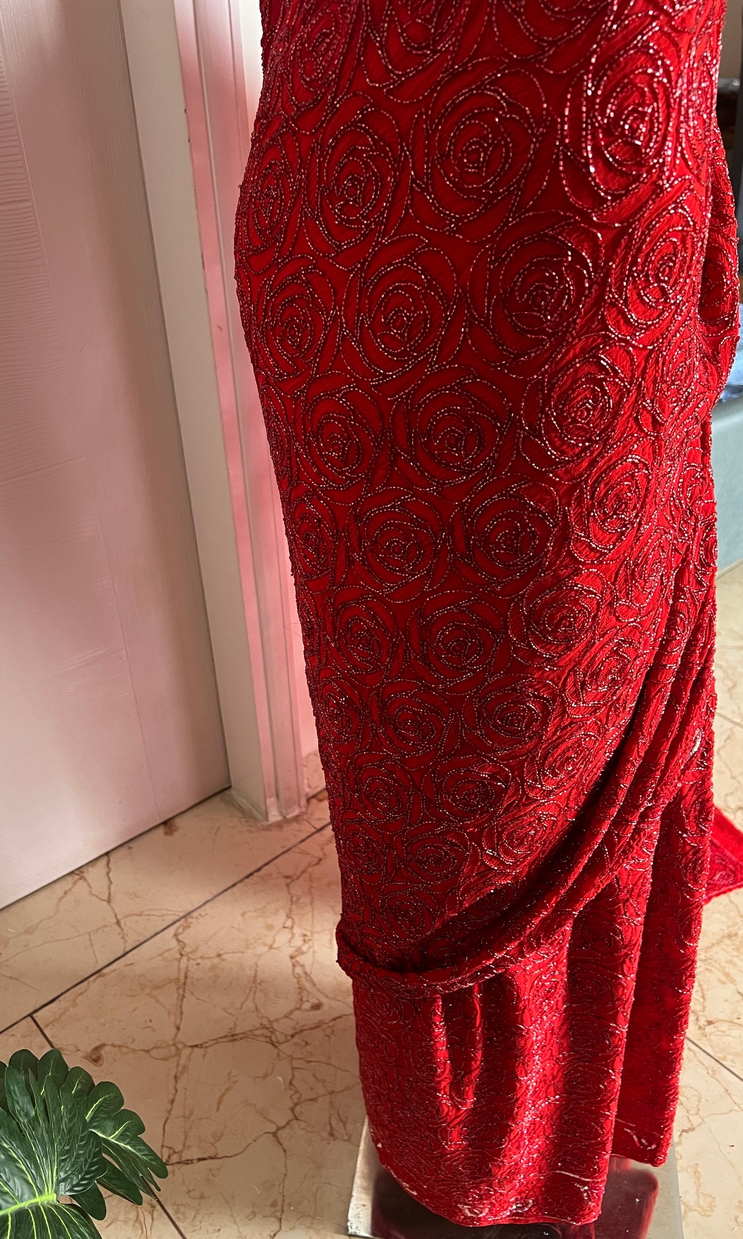 Red Gulaab Masterpiece Chikankari Cut Dana Sequins Saree