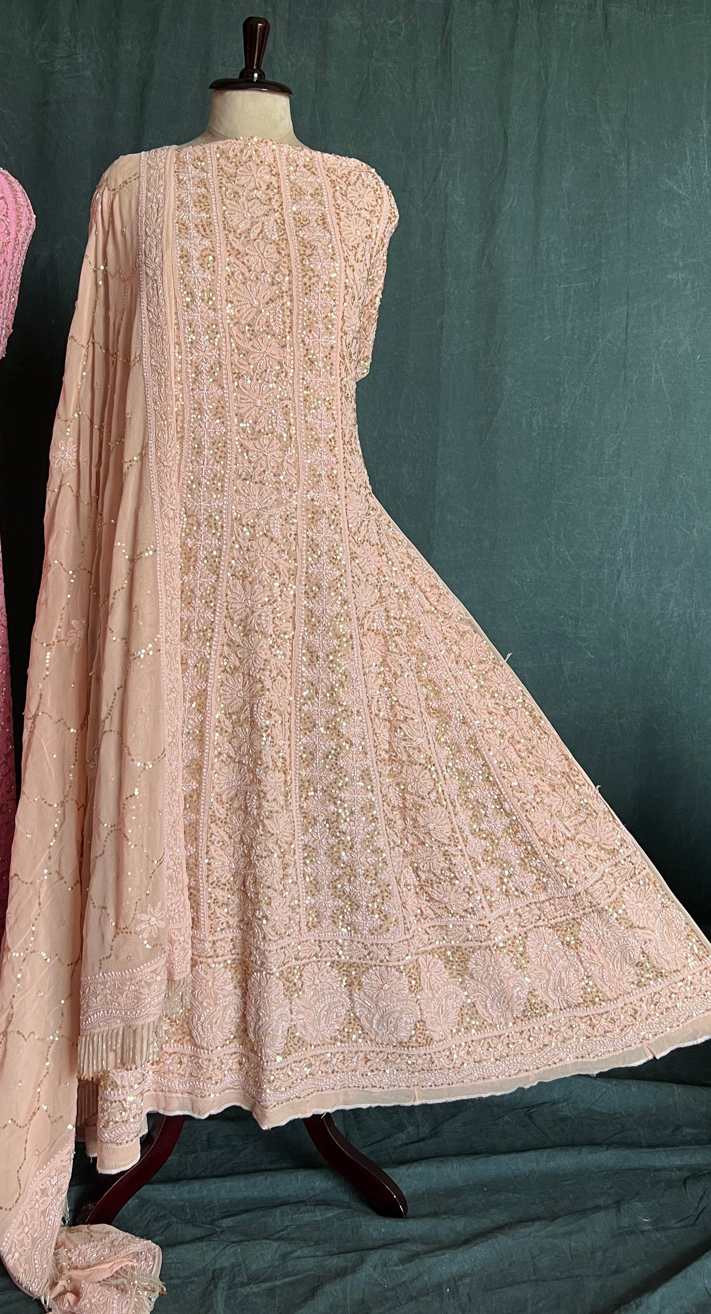 Ruhani Old Rose Chikankari sequins cut Dana Anarkali