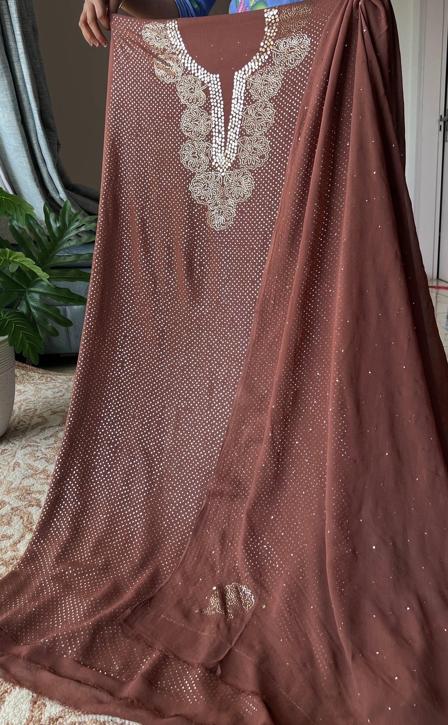 Brown bareek mukaish work Kurta and Dupatta