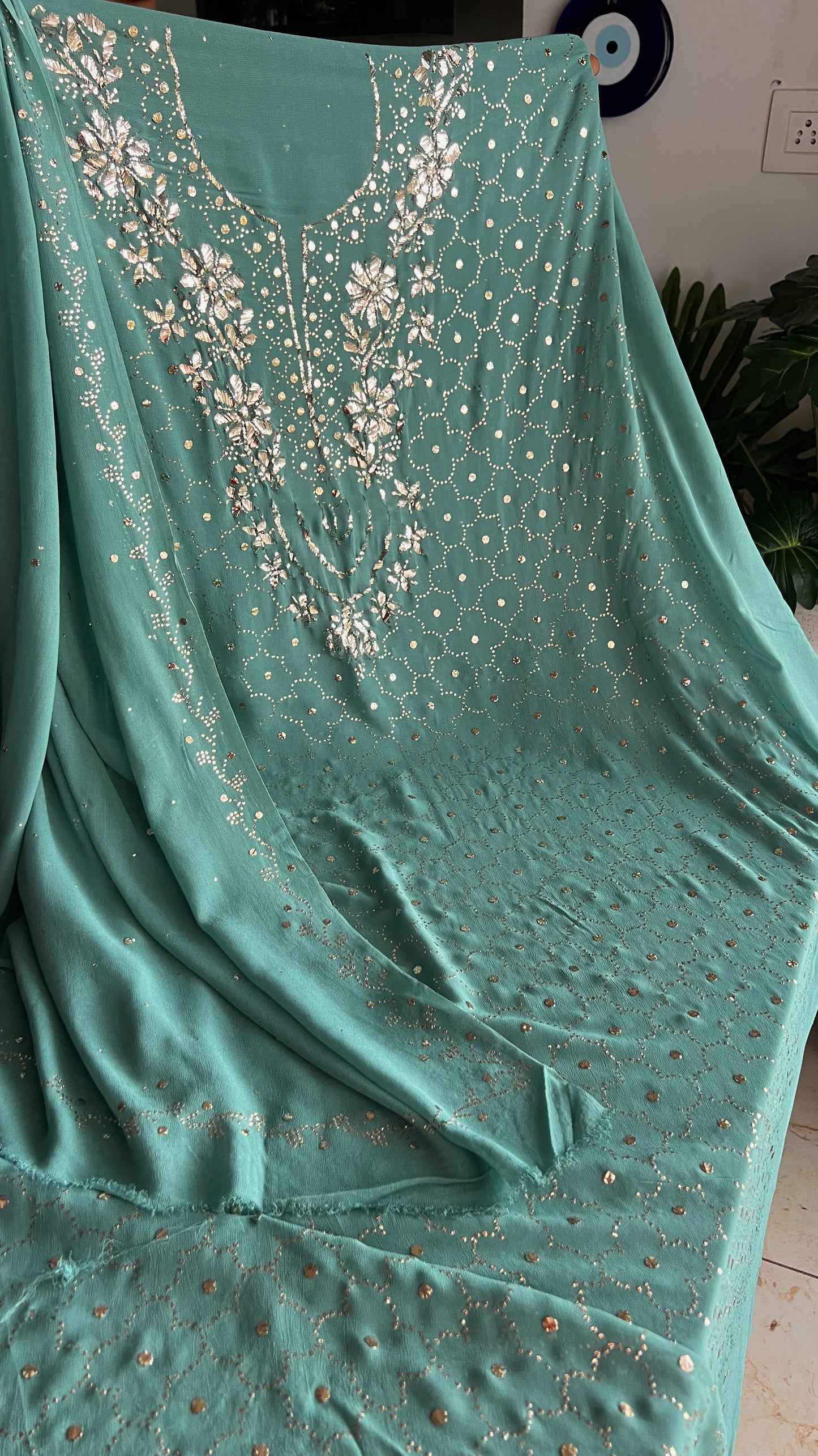 Ocean blue badla and mukaish work Kurta and Dupatta