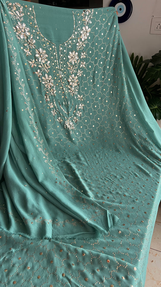 Ocean blue badla and mukaish work Kurta and Dupatta