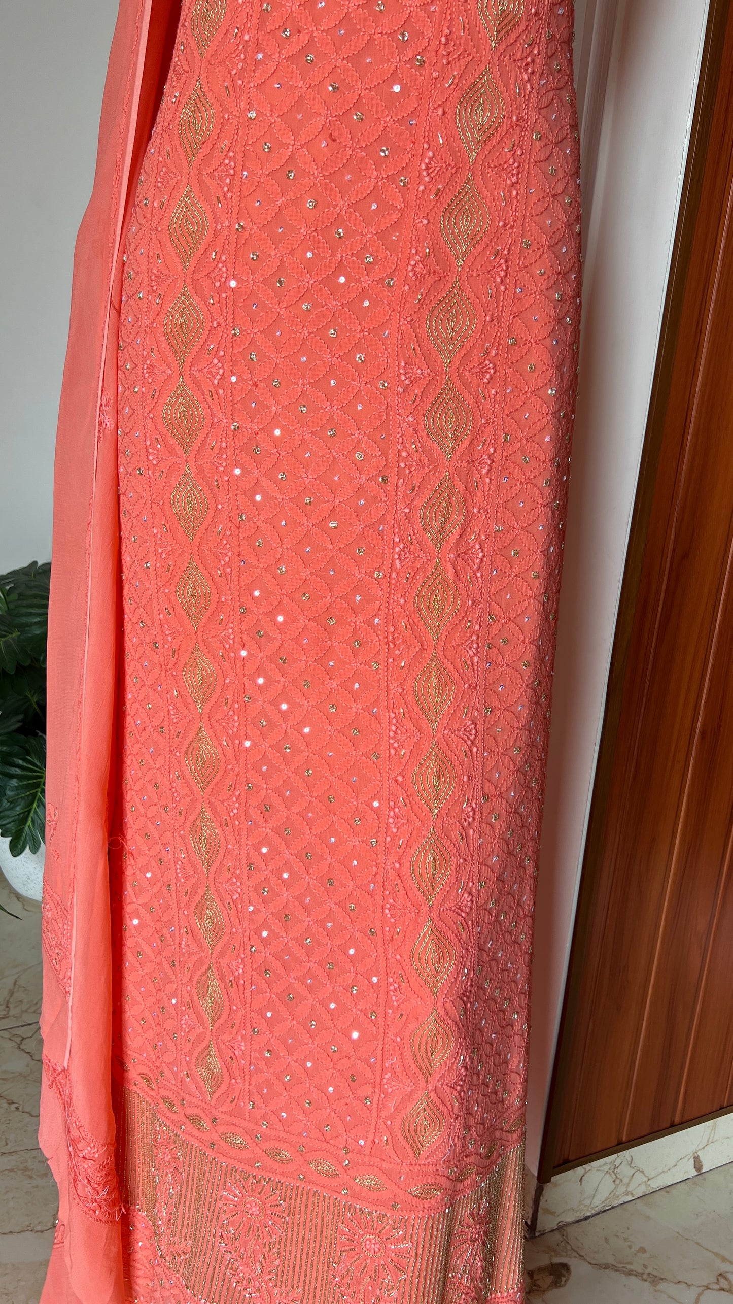 Chikankari golden Cut Dana and aari work Kurta and Dupatta