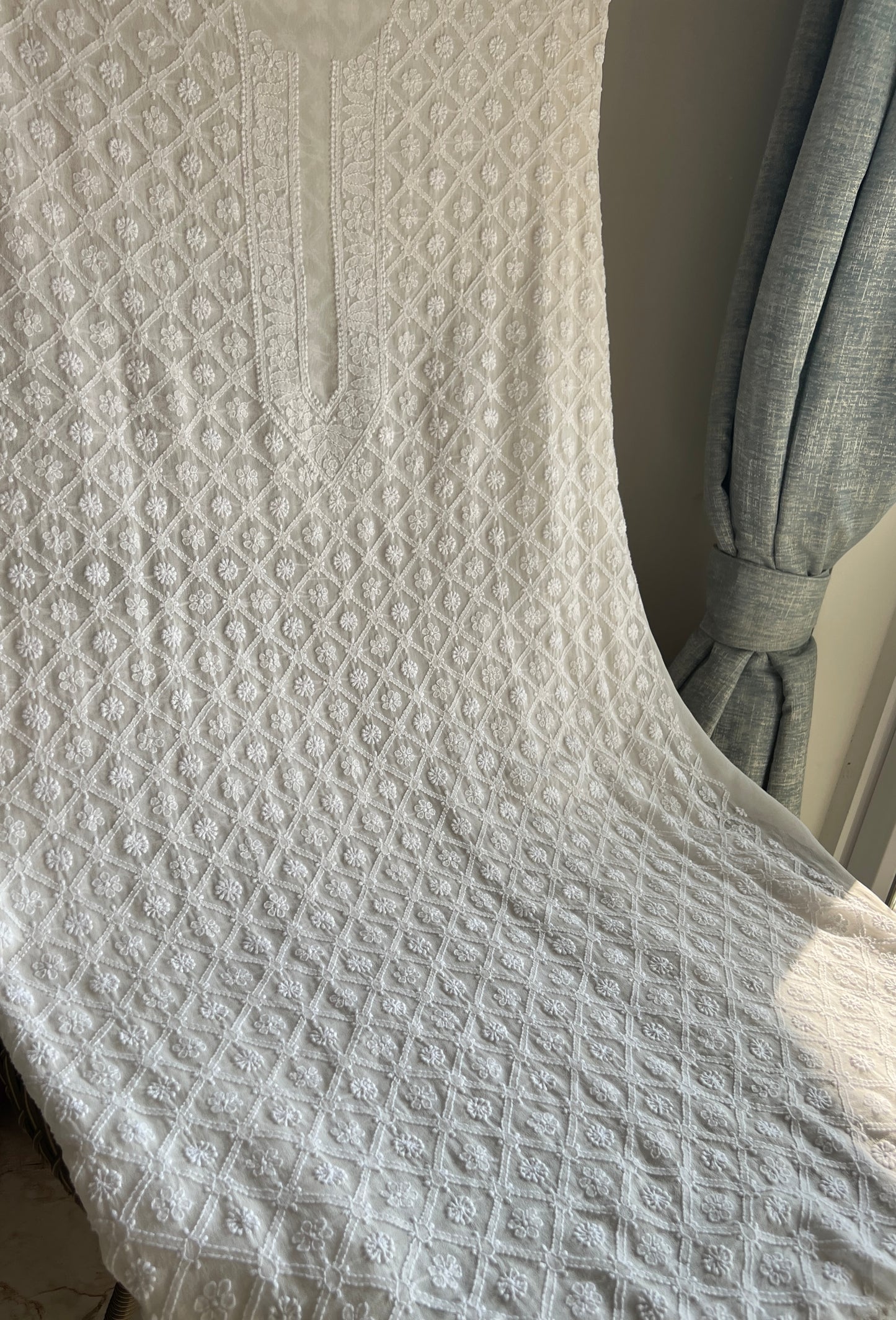 Ivory Allover Chikankari Men's Kurta Fabric