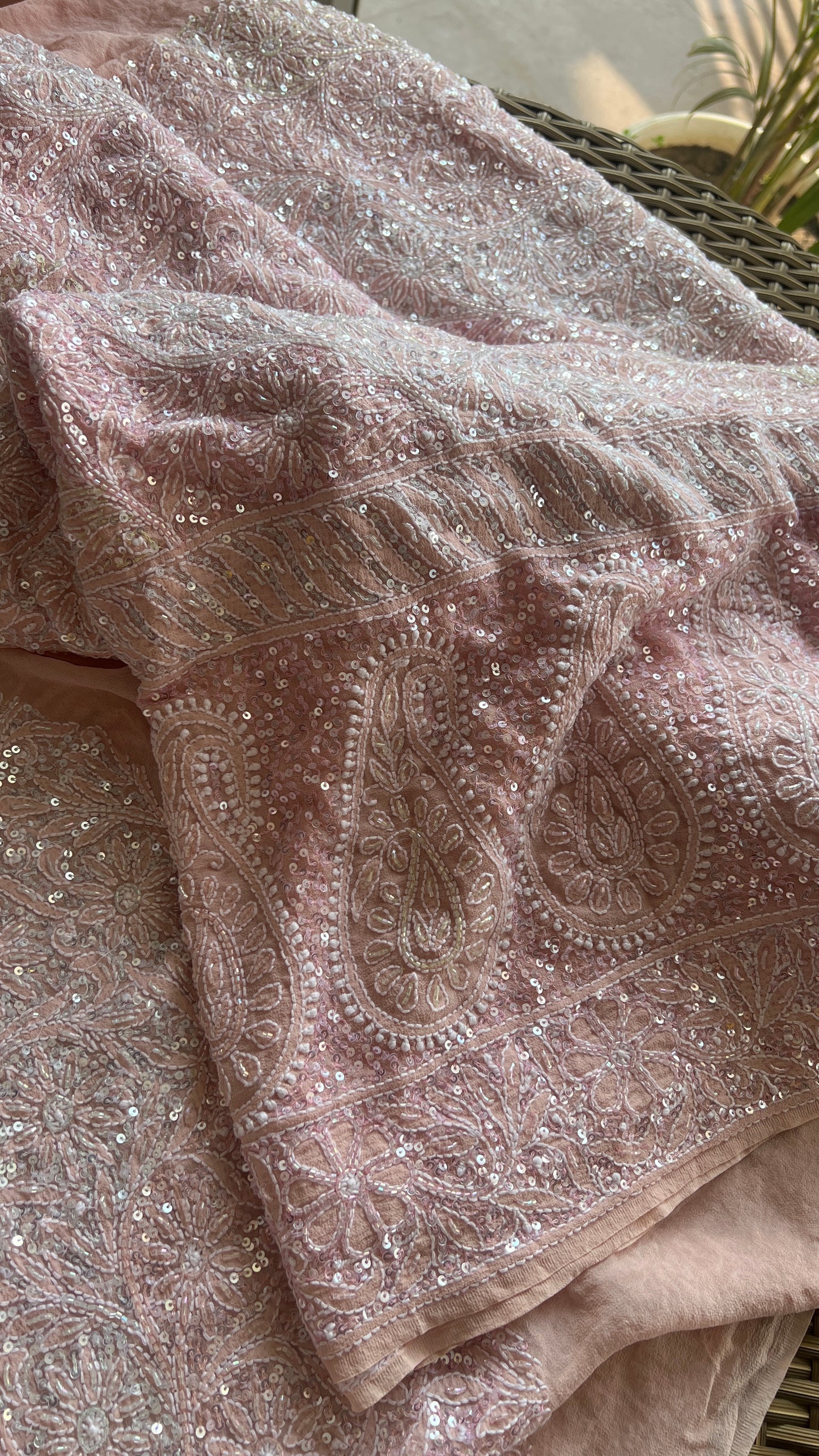 Ruhani Blush Pink Chikankari Multi Cut Dana and Sequins Saree