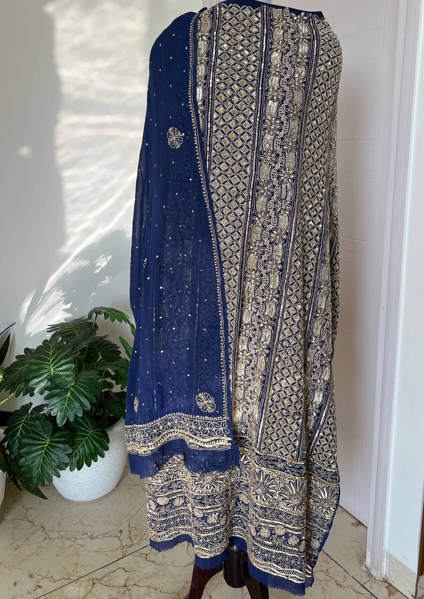 Ruhani Blue Chikankari golden cut dana sequins kurta and dupatta