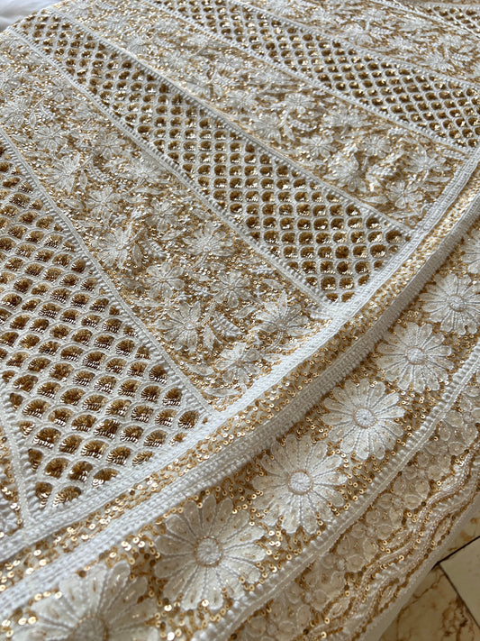 Ruhani Off white Chikankari sequins cut Dana Anarkali