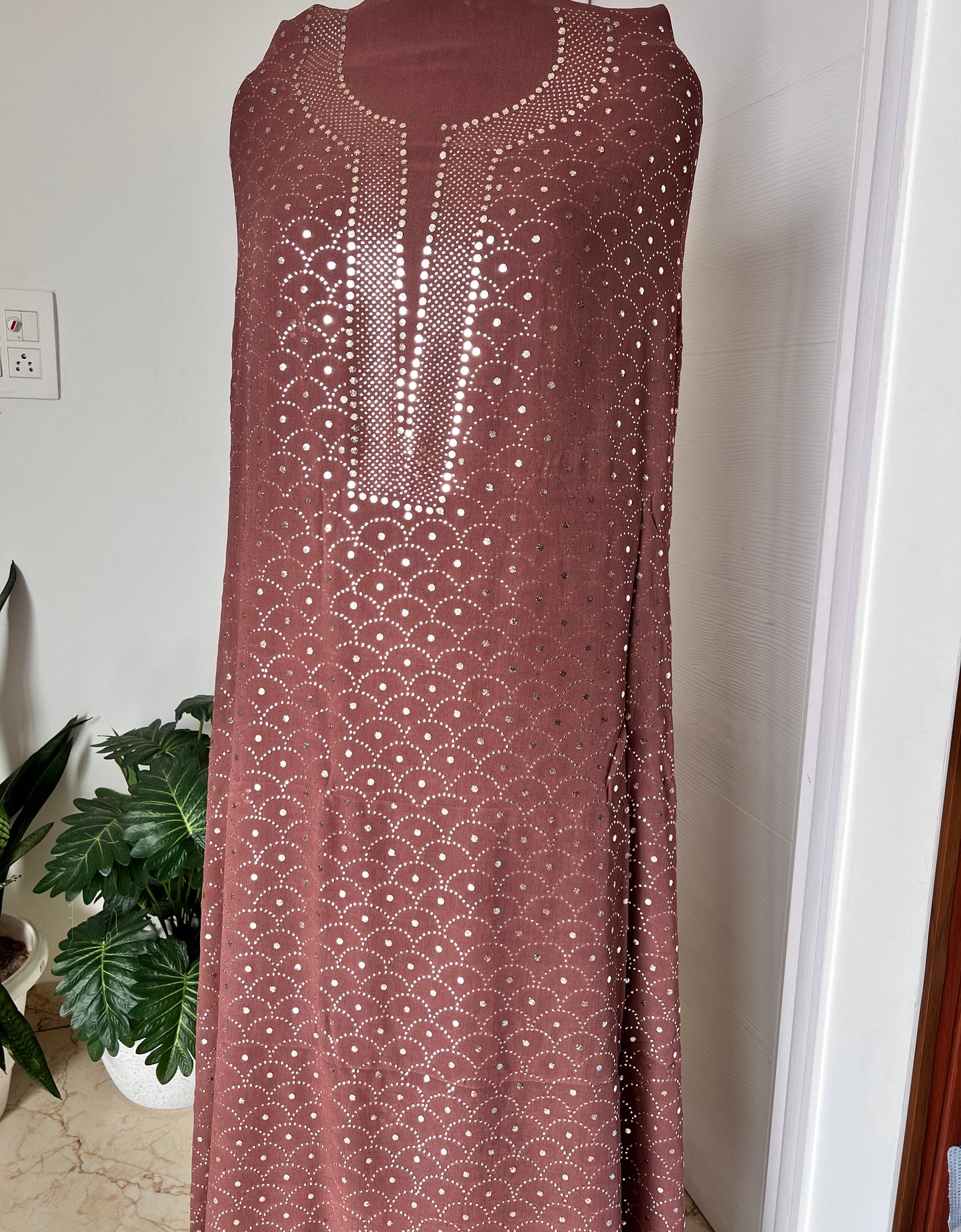 Brown heavy Mukaish Work Kurta and Dupatta Set