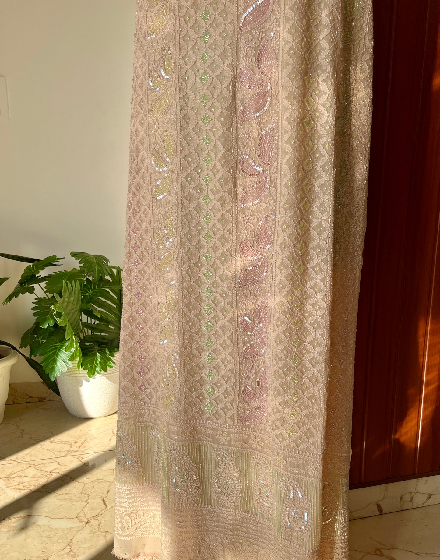 Chikankari cut dana sequins work kurta and dupatta
