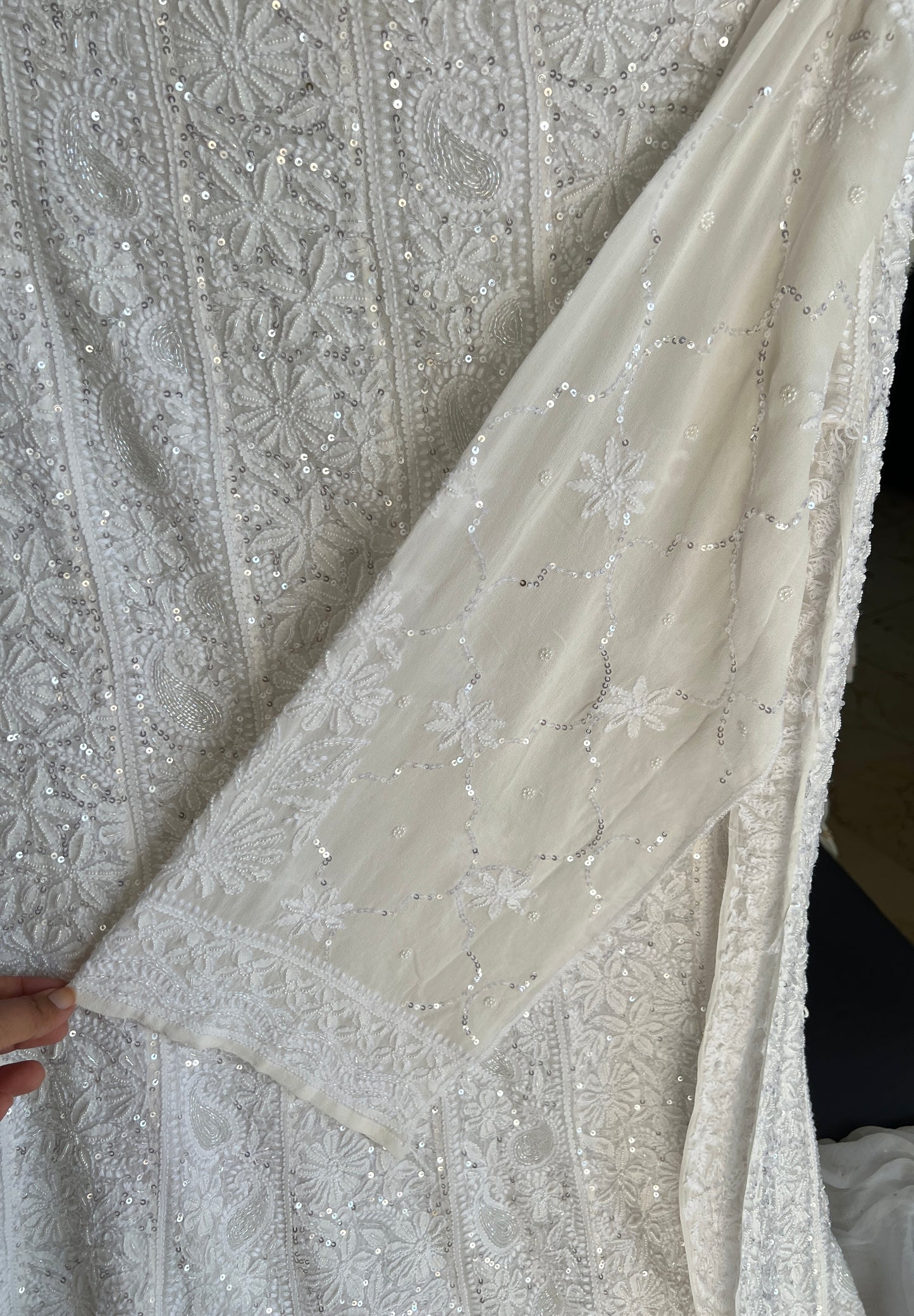 Ruhani Off white Chikankari sequins pearl cut Dana Anarkali