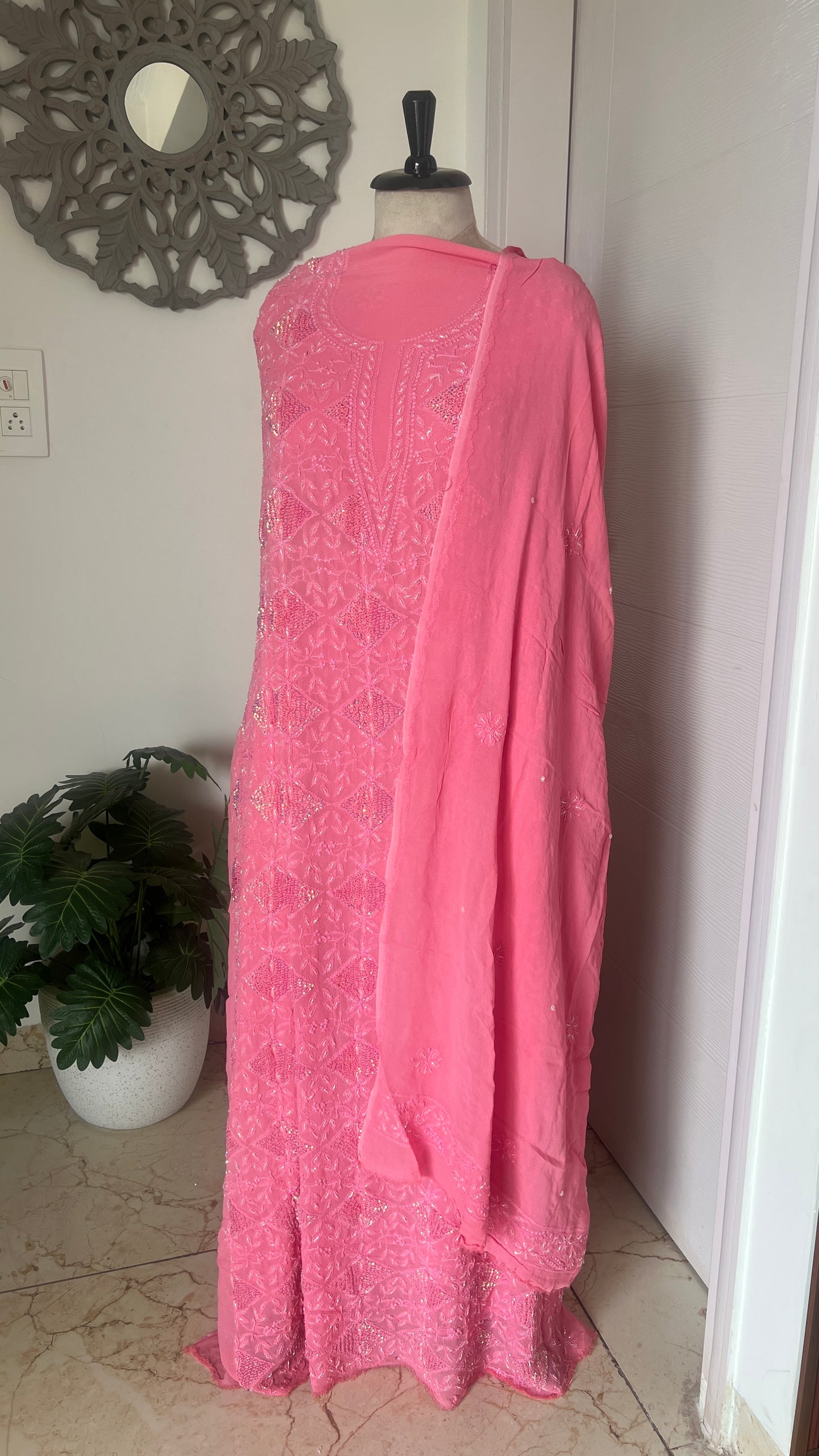 Chikankari cut dana sequins and Resham work kurta and dupatta