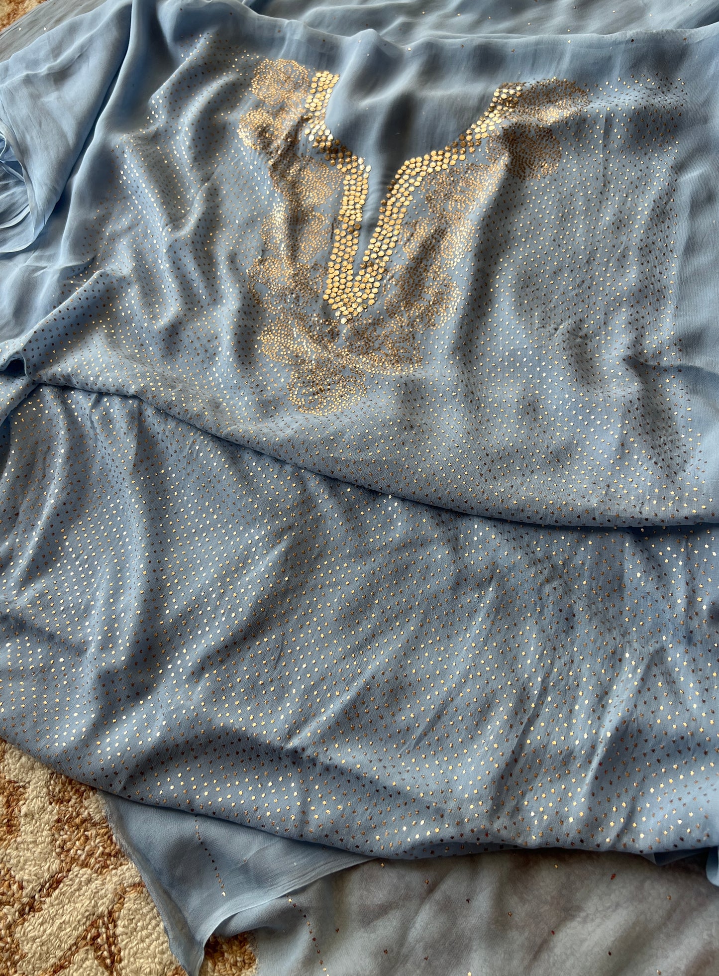 Sky blue bareek mukaish work Kurta and Dupatta