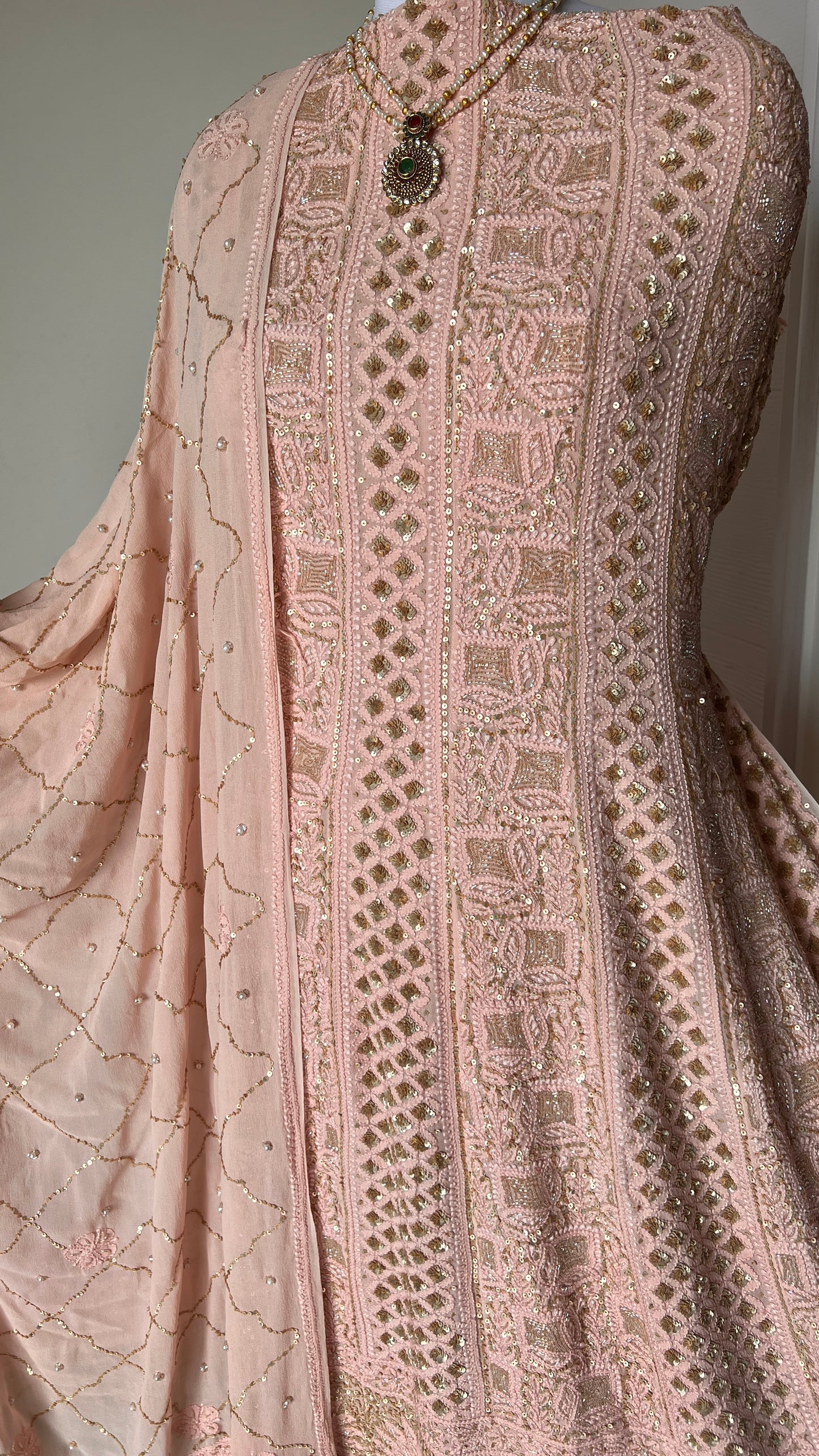 Ruhani Old Rose Chikankari sequins cut Dana Anarkali