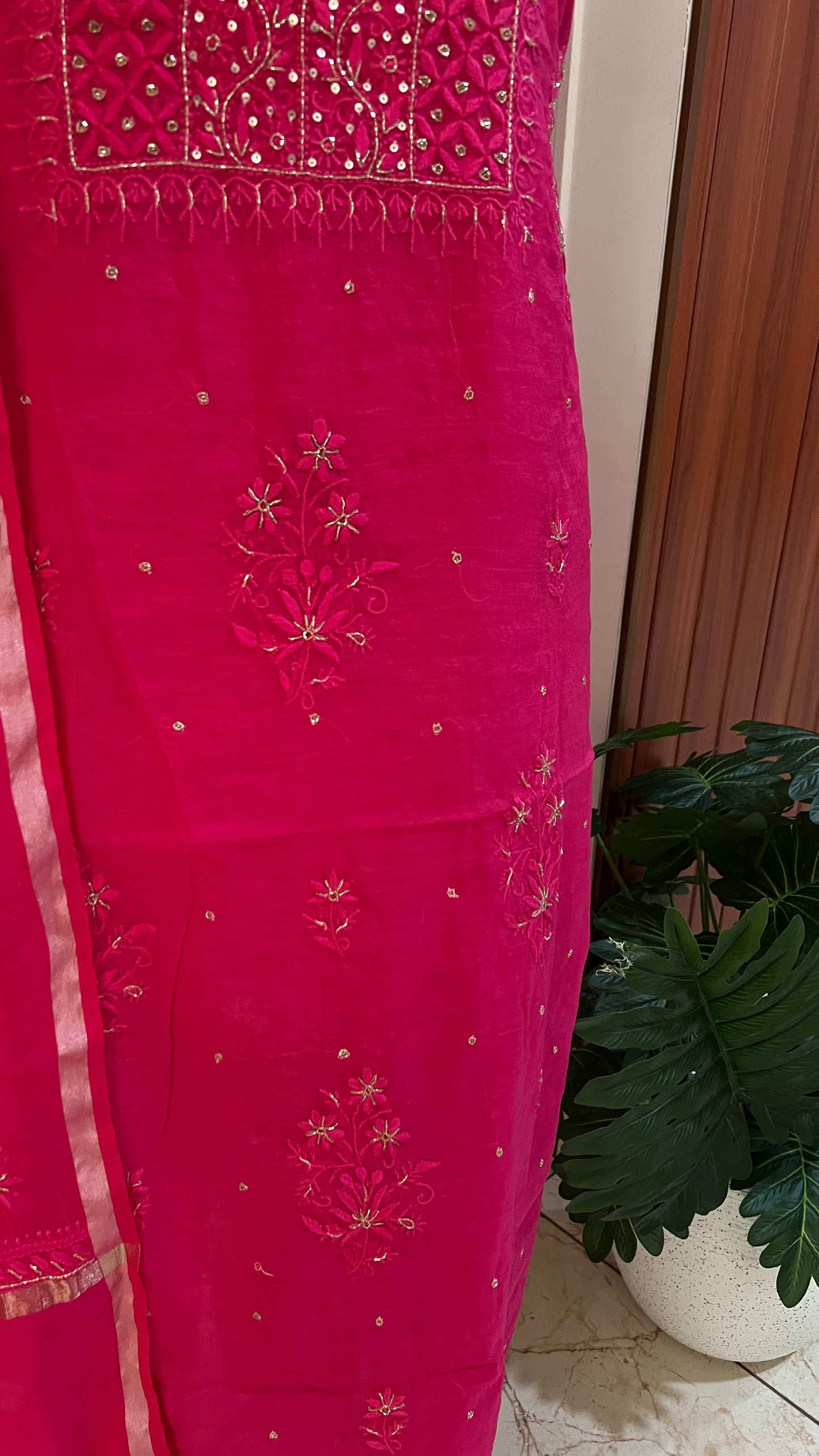 Mul Chanderi Chikankari Kurta and Dupatta Set